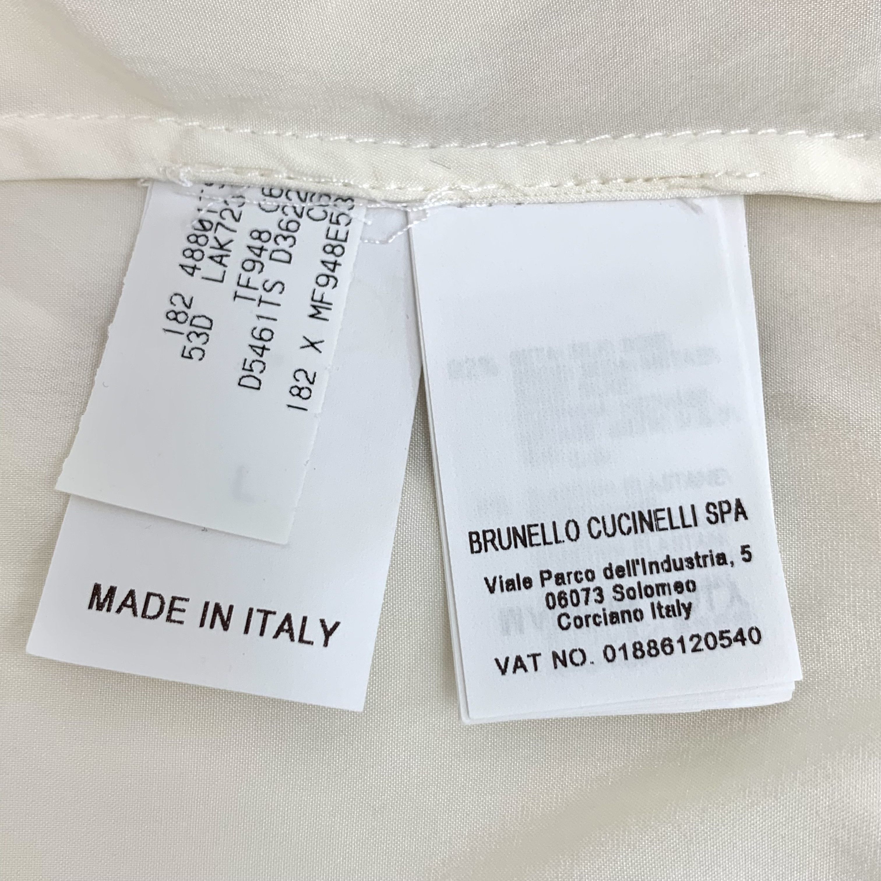 Brunello Cucinelli CW0378 Brunello Cucinelli V-Neck Cream Silk Blouse Size L / US 10 / IT 46 - 7 Thumbnail