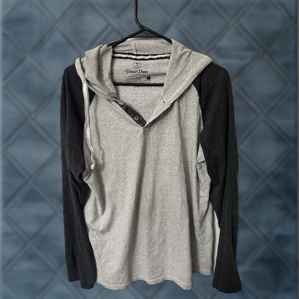 Vintage DESERT DUNES MENS T-SHIRT Hooded Gray Striped Long Sleeve Organic Cotton L Size US L / EU 52-54 / 3 - 1 Thumbnail