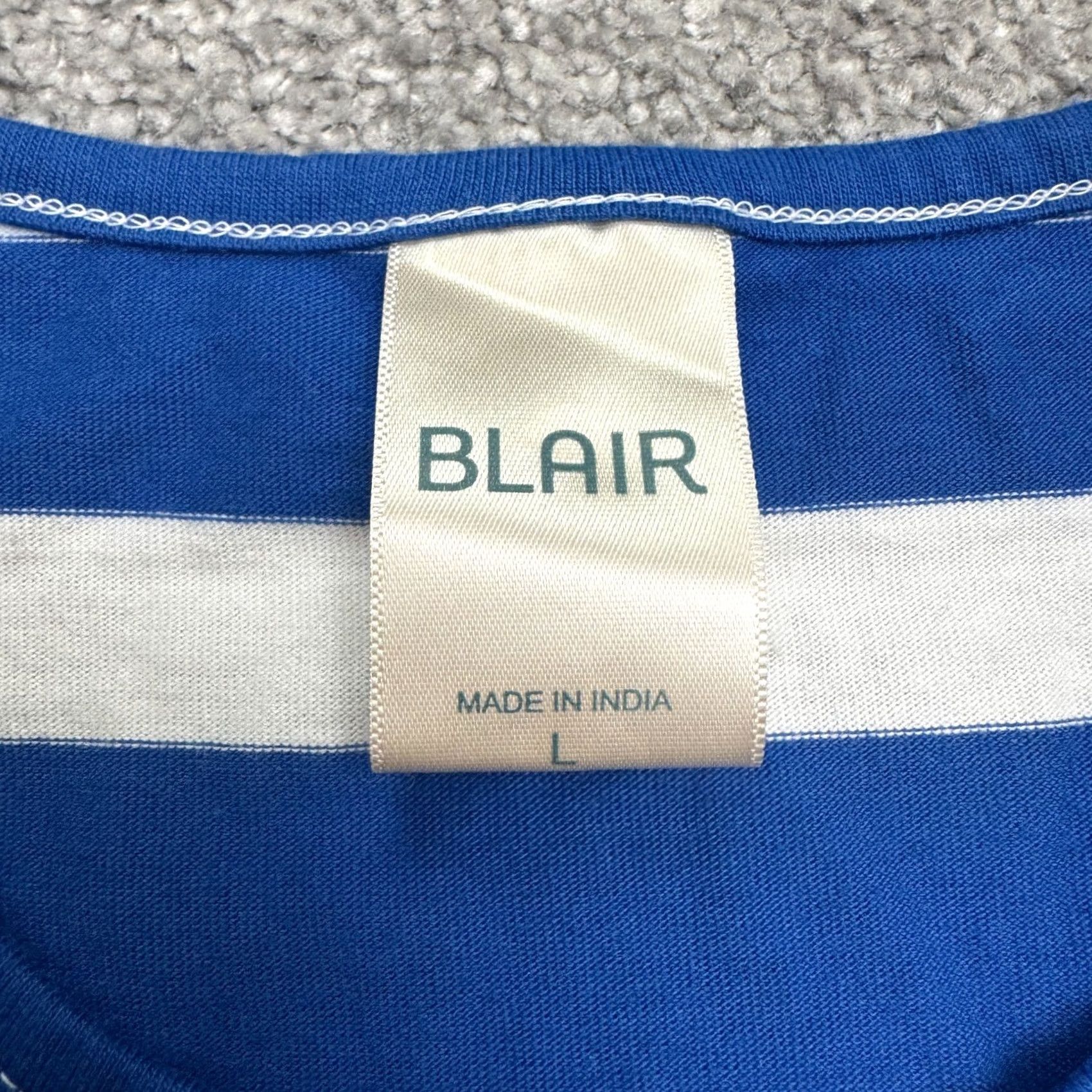 Blair Blair T-Shirt Womens Large Striped Navy White Crew Neck Short Sleeve Tee Basic Cotton Blend Comfort Lightweight Casual Classic Men's? No, Womens. Size L / US 10 / IT 46 - 5 Thumbnail