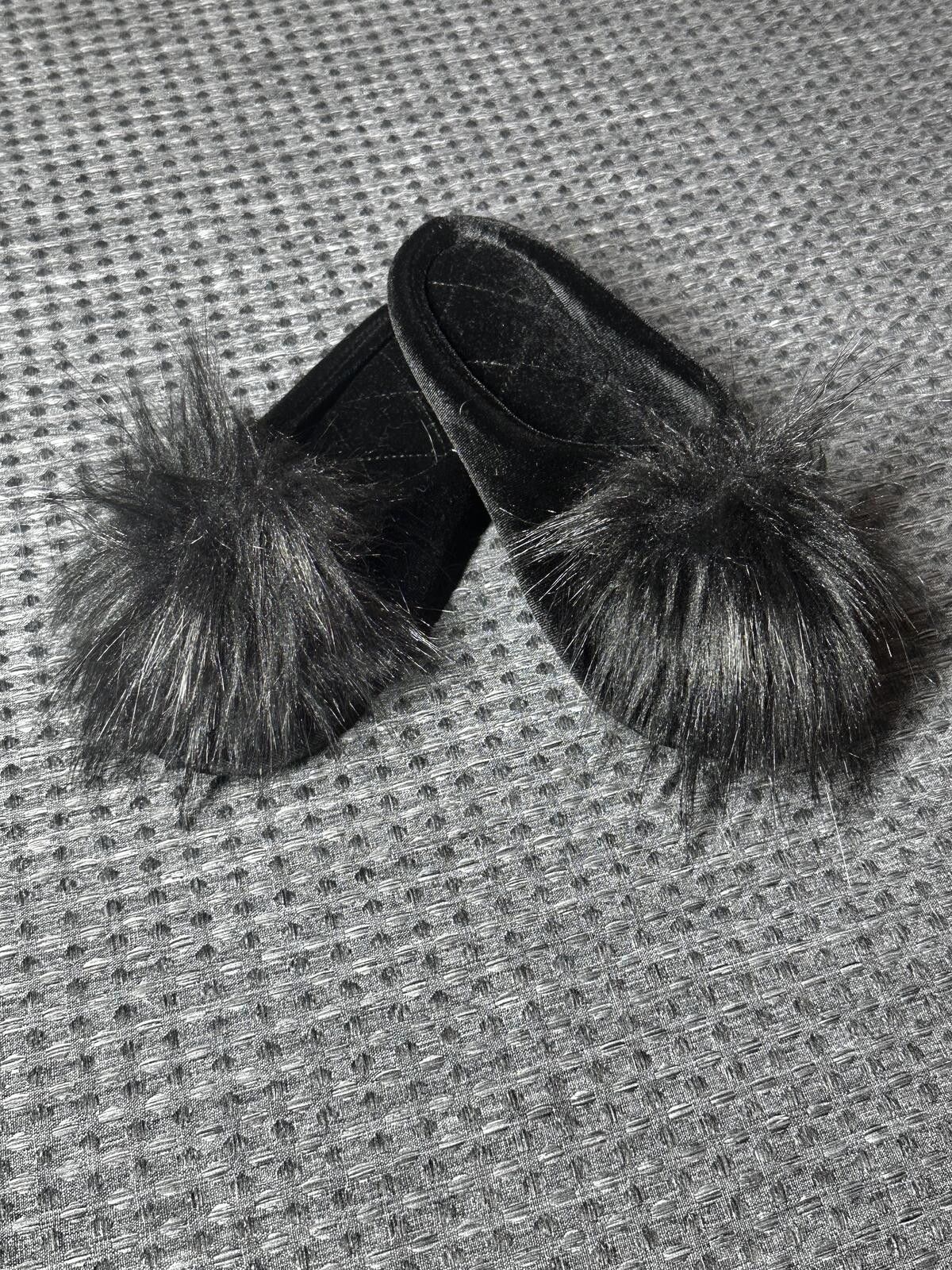 Other Black Furry Pom Pom Slip-On Slippers Size US 5.5 / IT 35.5 - 4 Thumbnail