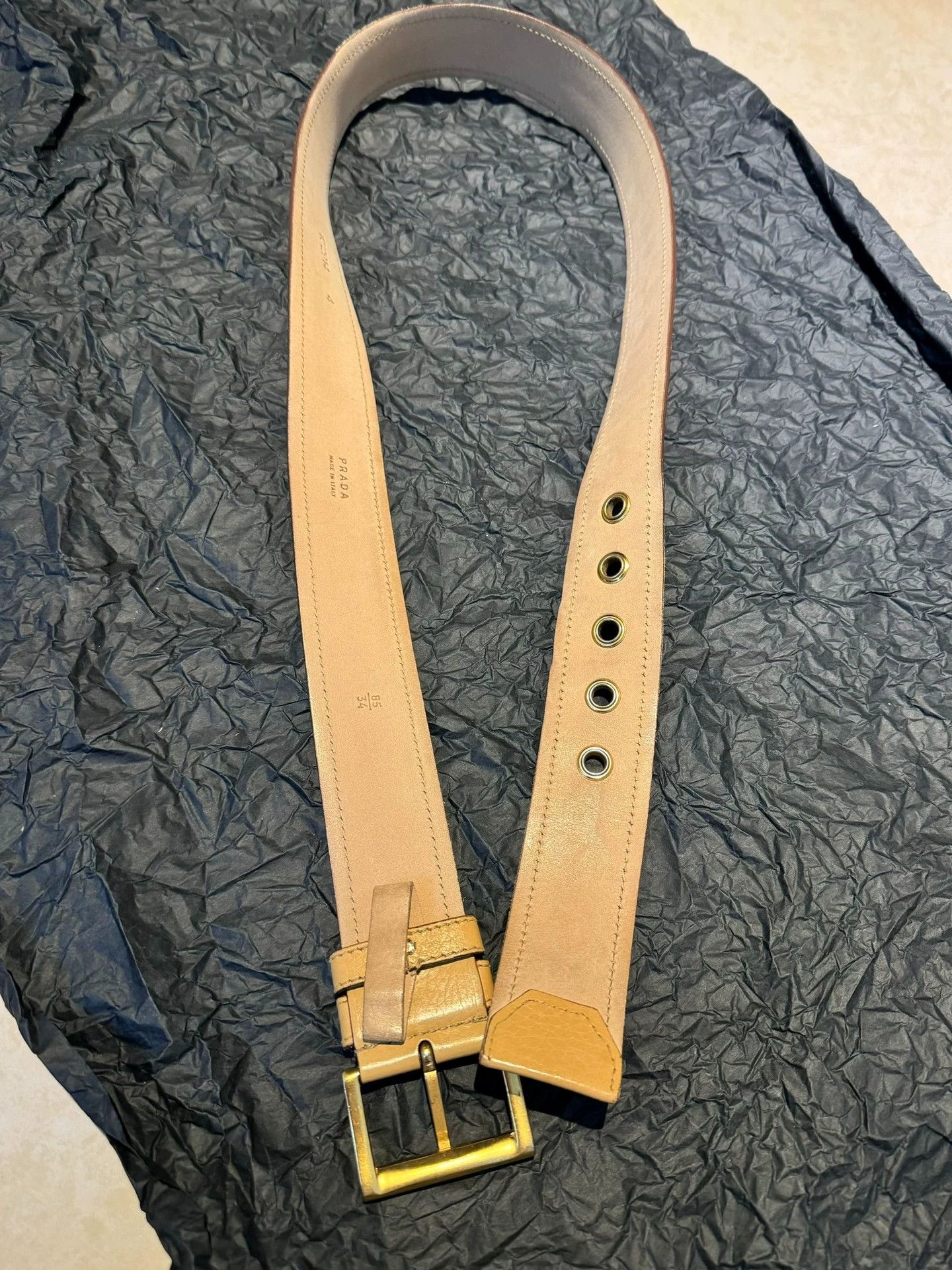 Prada Prada Square Buckle Rivet Litchi Vintage Brown Belt Size ONE SIZE - 3 Thumbnail
