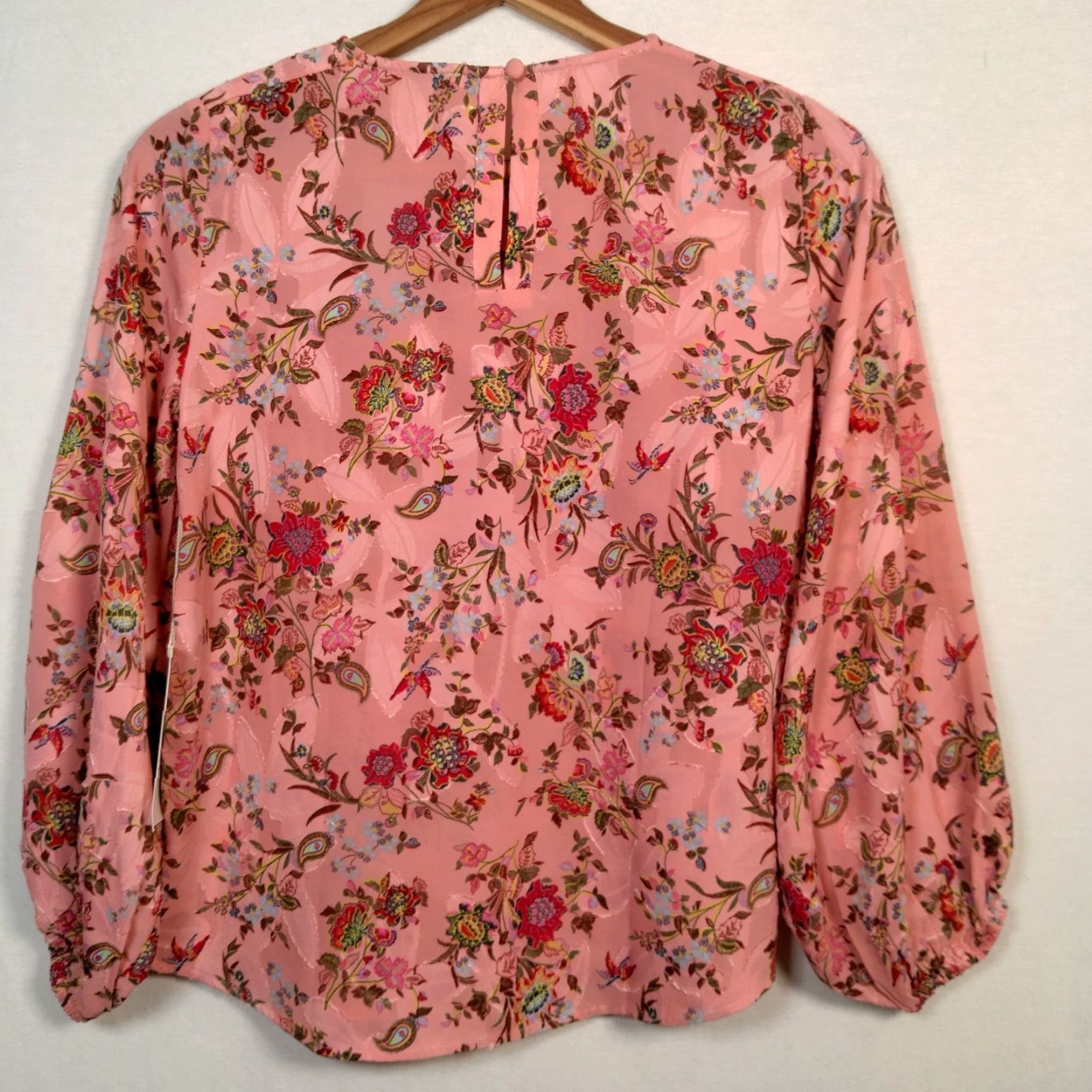 Loft Loft Blouse Shirt XXS Petite Pink Floral Long Balloon Sleeve Semi Sheer Textured Size XXS / US 00 / IT 34 - 3 Thumbnail