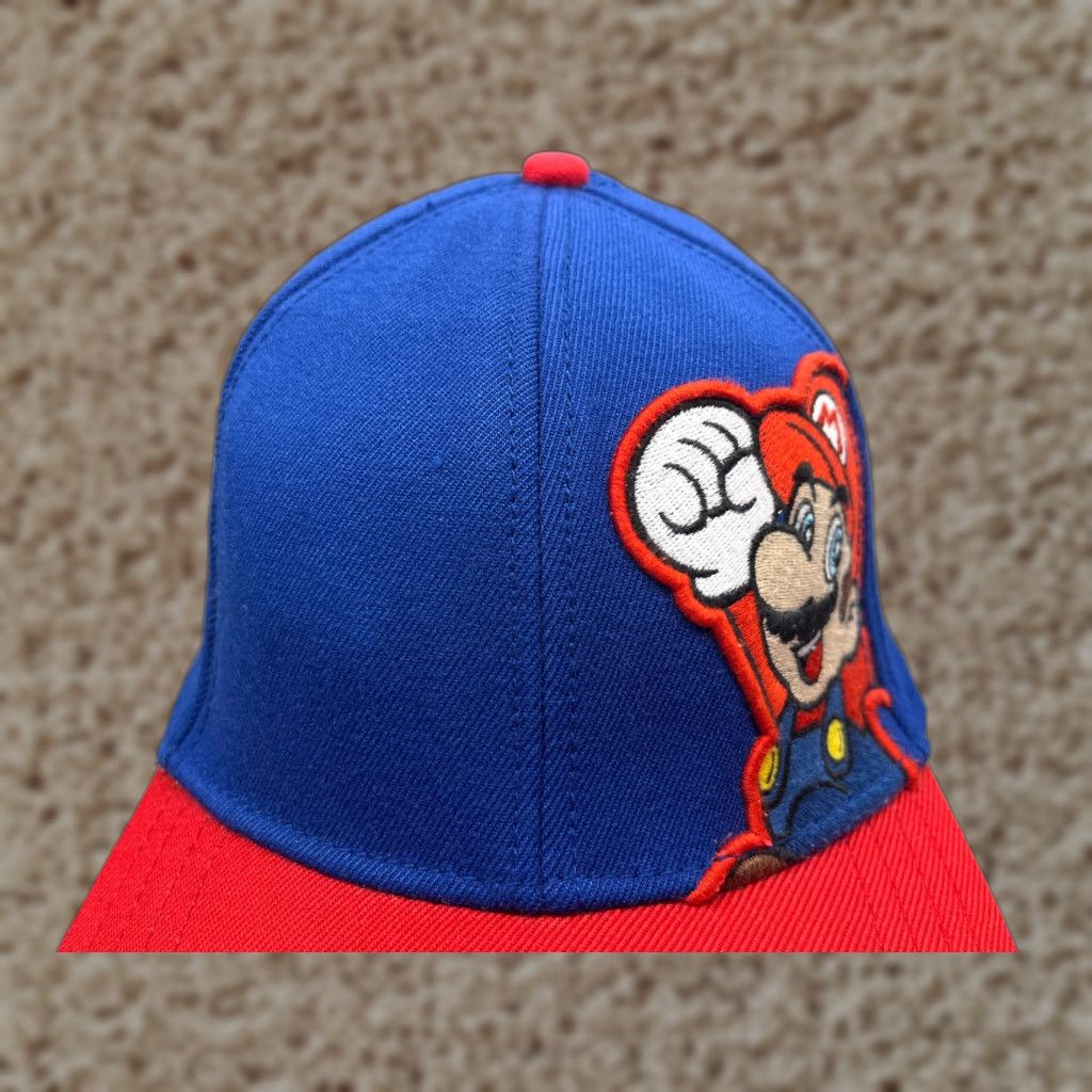 Vintage Bioworld Nintendo Super Marios Hat Cap Fitted Adult One Size Blue Acrylic Spandex Stretch Twill Baseball Cap Mens 90s Video Game Classic Theme cap Size ONE SIZE - 1 Thumbnail