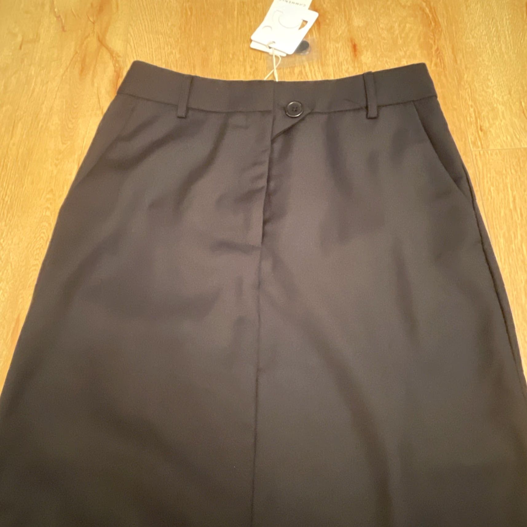 Vintage VINTAGE? No. New Commense Maxi Small Black Utility Skirt Side Slits Y2K Minimalist NWT Goth Size 28" / US 6 / IT 42 - 4 Thumbnail