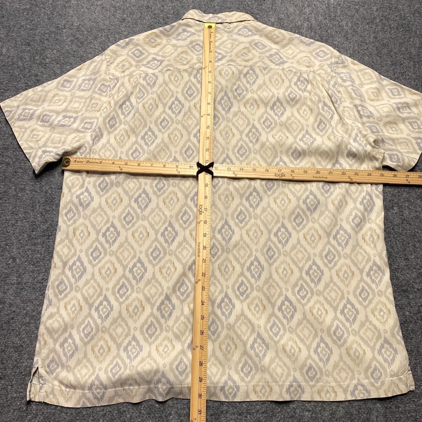 Tommy Bahama Tommy Bahama Shirt Mens XL Tan Grey Ikat Diamond Print Silk Short Sleeve Button-Up Casual Travel Summer Beach Size US XL / EU 56 / 4 - 7 Thumbnail