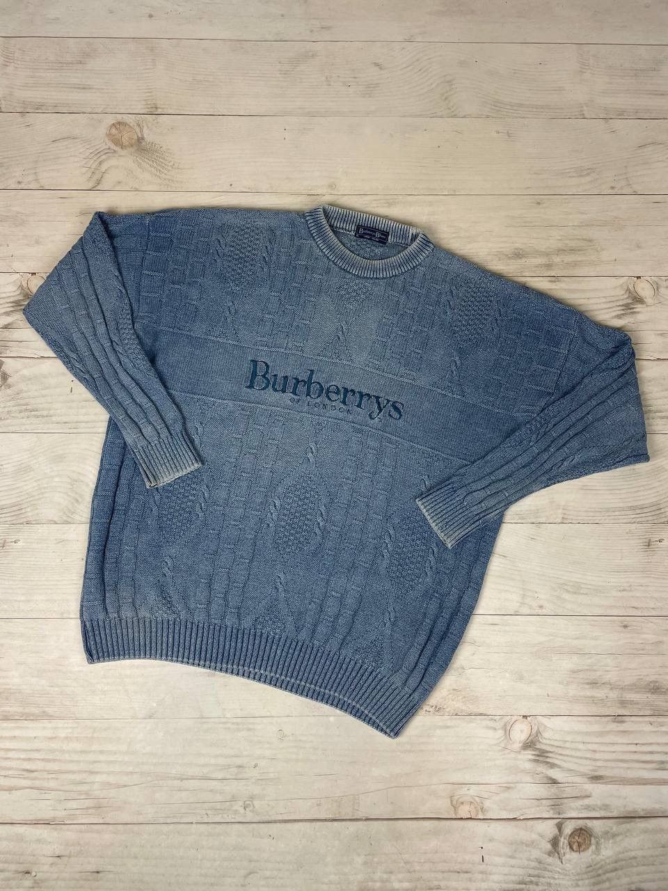 Vintage Burberrys Blues Knit Sweater Big Logo Men Size XL
