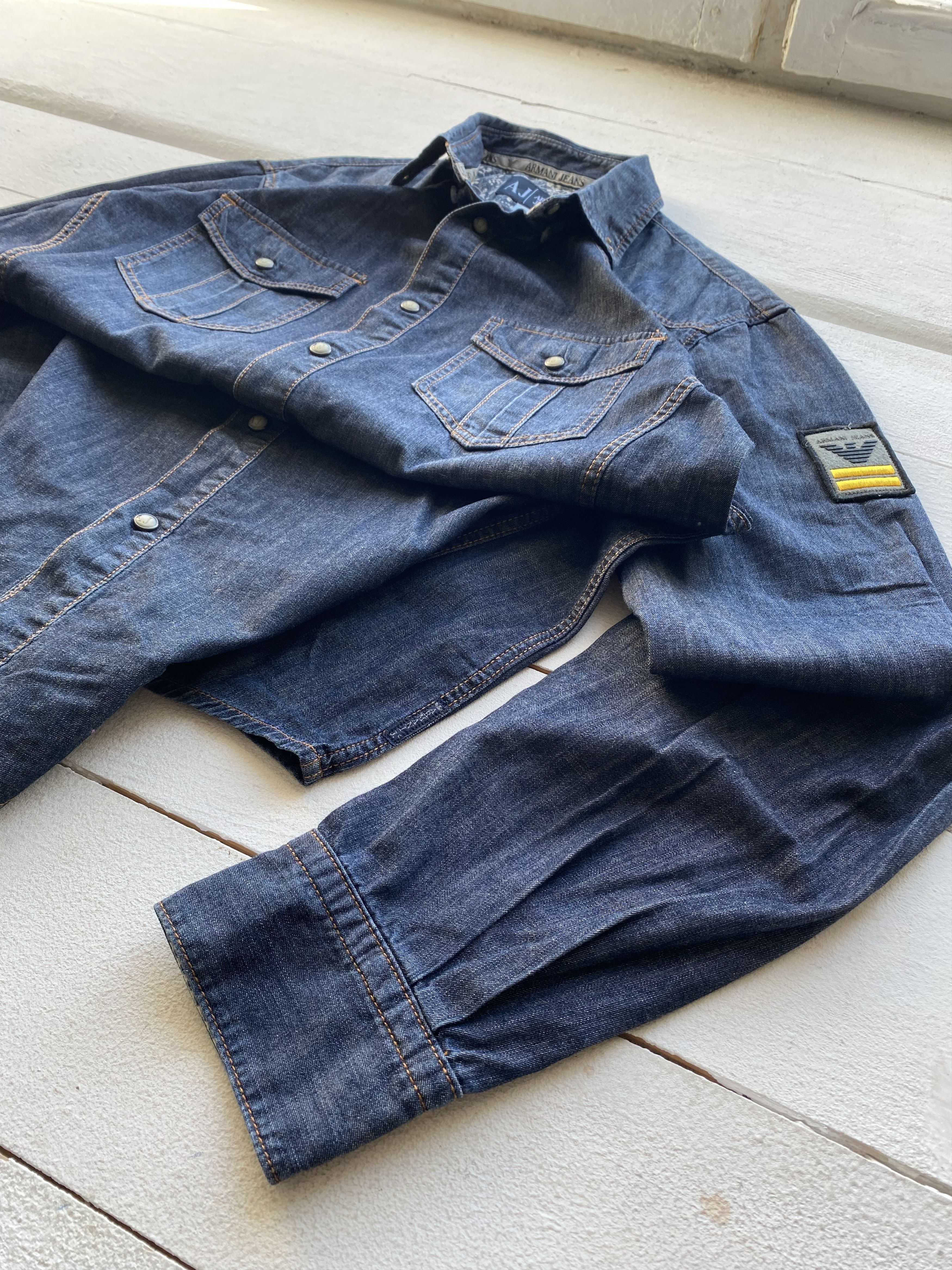 Armani 90s Armani Jeans Archive Designer Blue Denim Button Shirt M Size US M / EU 48-50 / 2 - 2 Thumbnail