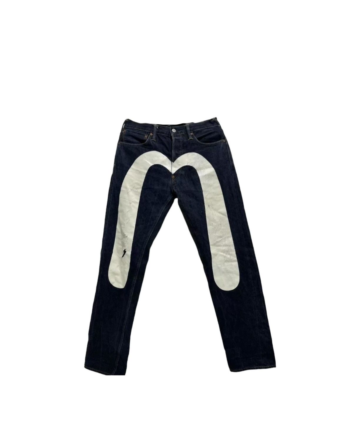 image of Evisu Front Logo White Daicock Denim, Men's (Size 31)