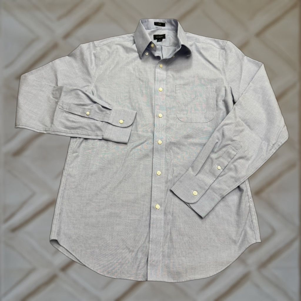 J.Crew J.Crew Slim Fit Dress Shirt Mens S Light Blue Monogram Cotton Classic Work Shirt Size 36R - 1 Thumbnail