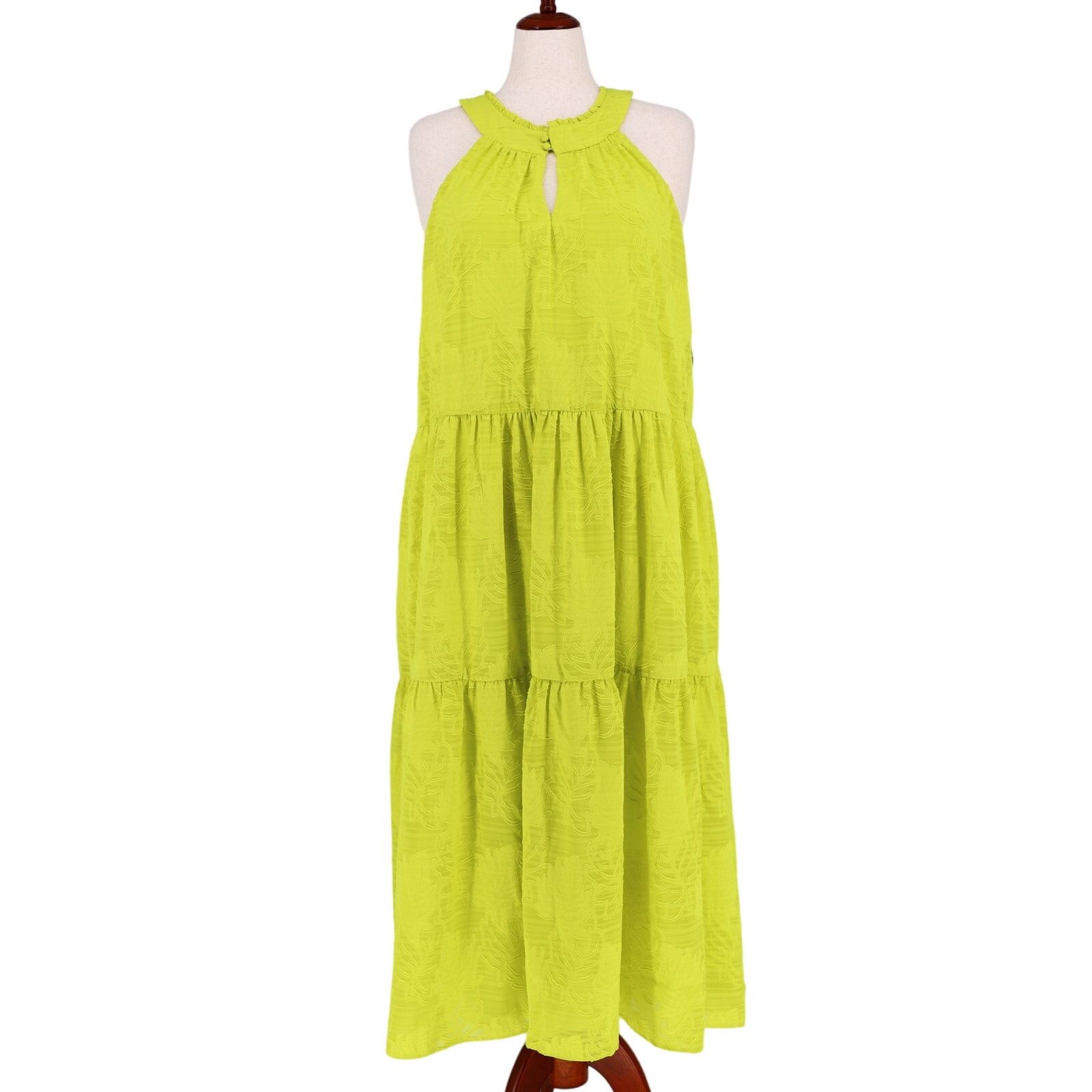 The Unbranded Brand Donna Morgan Women Yellow Halter Tiered Maxi Dress Size 16 Size XXL / US 16-18 / IT 52-54 - 4 Thumbnail