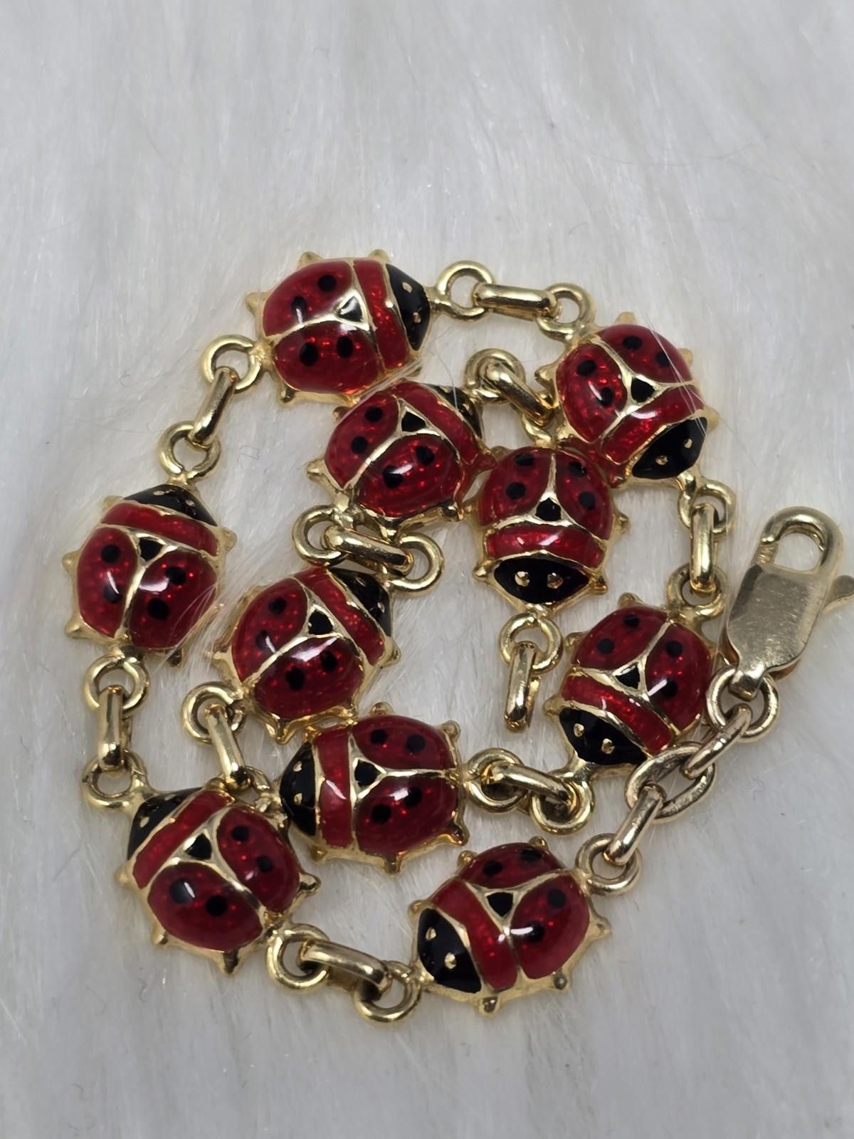 Pantofola d'Oro 14k Gold Bel Oro Italy Enamel Ladybug Bracelet 7" Heavy 3d Size ONE SIZE - 4 Thumbnail