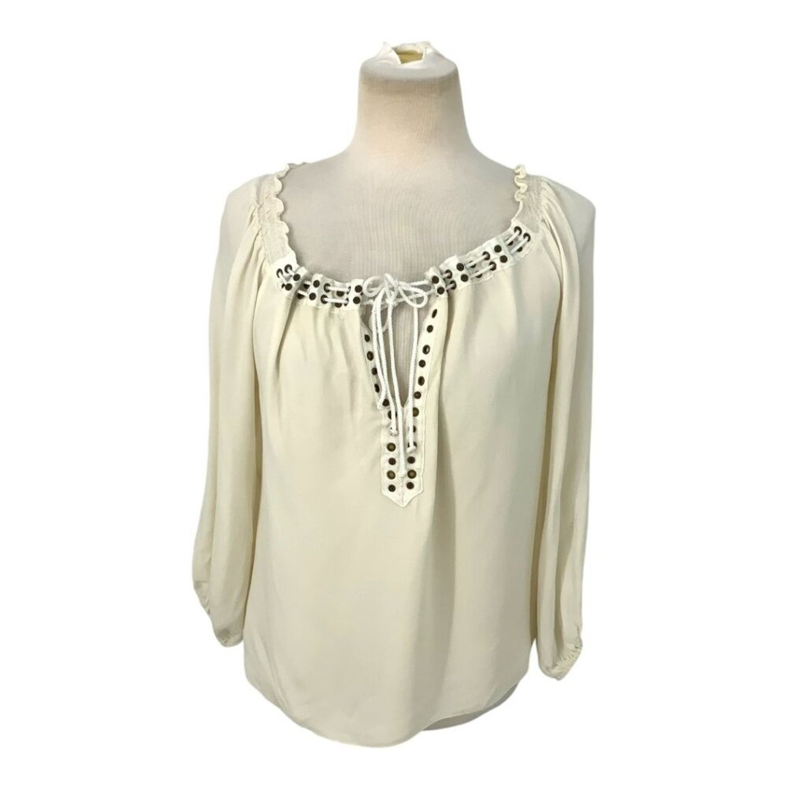 Ramy Brook Ramy Brook 100% Silk Stud & Grommet Lace Up Blouse Size XS Size XS / US 0-2 / IT 36-38 - 1 Thumbnail