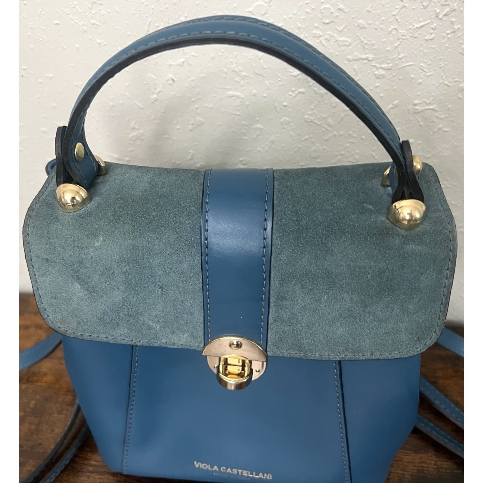 Vintage Viola Castellani Blue Leather Suede Mini Backpack Convertible Handbag Italy Backpack Womens Small Blue Leather Size ONE SIZE - 3 Thumbnail