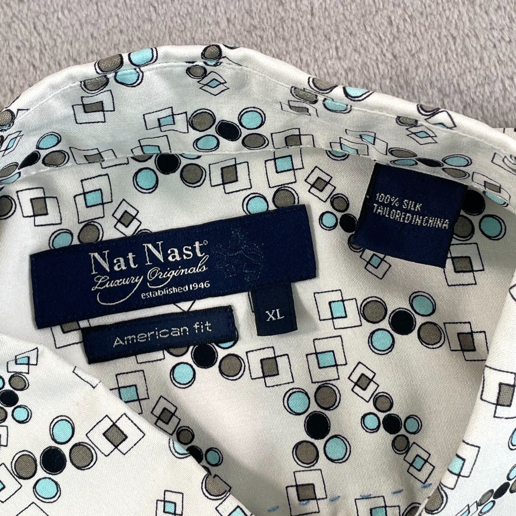 Nat Nast Nat Nast American Fit Shirt Men XL White Multi Geometric AOP Silk SS NWOT Size US XL / EU 56 / 4 - 2 Thumbnail