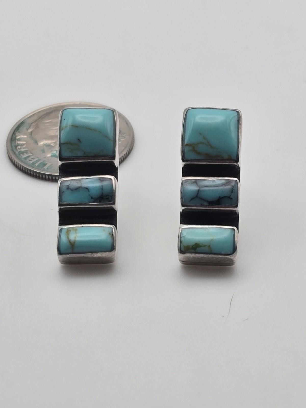 The Unbranded Brand Vintage 925 Sterling Silver Turquoise Earrings Southwestern Size ONE SIZE - 4 Thumbnail