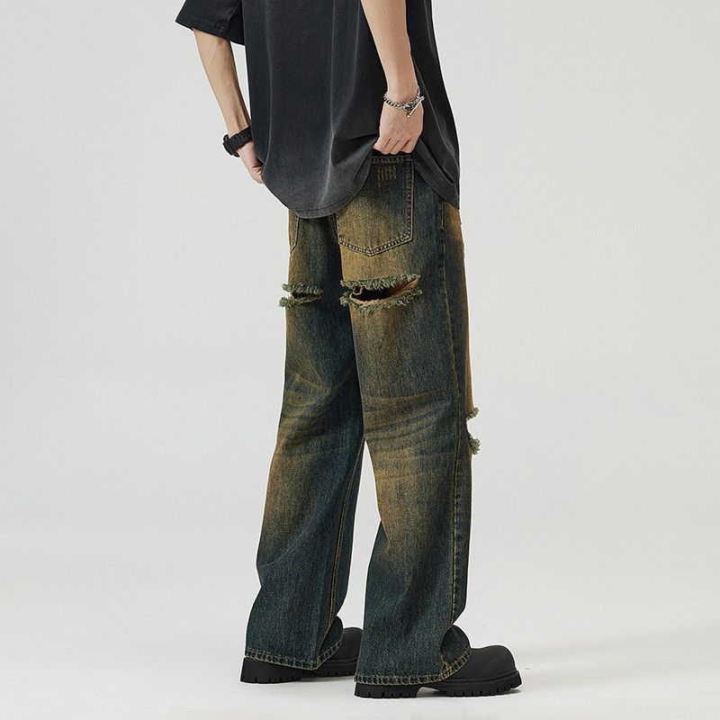 Japanese Brand × Vintage Retro broken hole jeans men straight loose pants Size US 32 / EU 48 - 2 Thumbnail