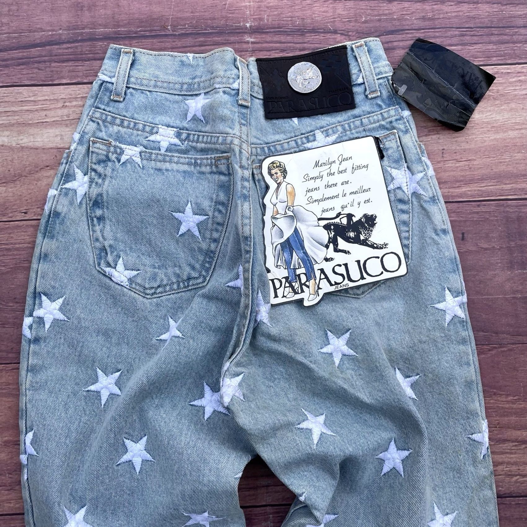 Parasuco VINTAGE Parasuco Marilyn Jeans Denim Embroidered Stars 90s Women’s 29 Blue Cotton Stars Denim Jacket? Size 29" - 2 Thumbnail