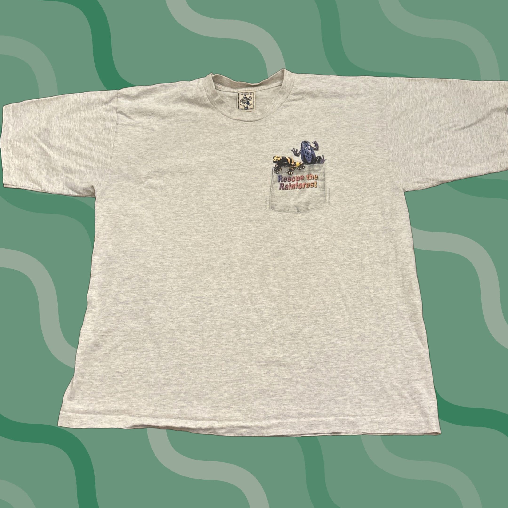 Vintage VINTAGE Rescue The Rainforest Frog T Shirt Adult XXLarge Gray Faux Pocket USA Vintage Mens 2XL Gray Frog Rescue Rainforest USA Pocket Shirt Size US XXL / EU 58 / 5 - 1 Thumbnail