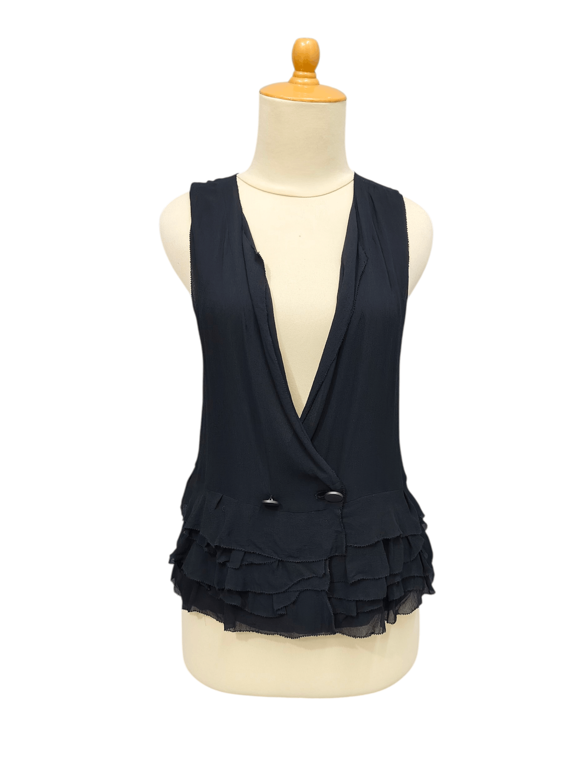 Japanese Brand Made in Heaven- Gothic Silk Deep V Ruffle Hem Vest Size M / US 6-8 / IT 42-44 - 1 Thumbnail