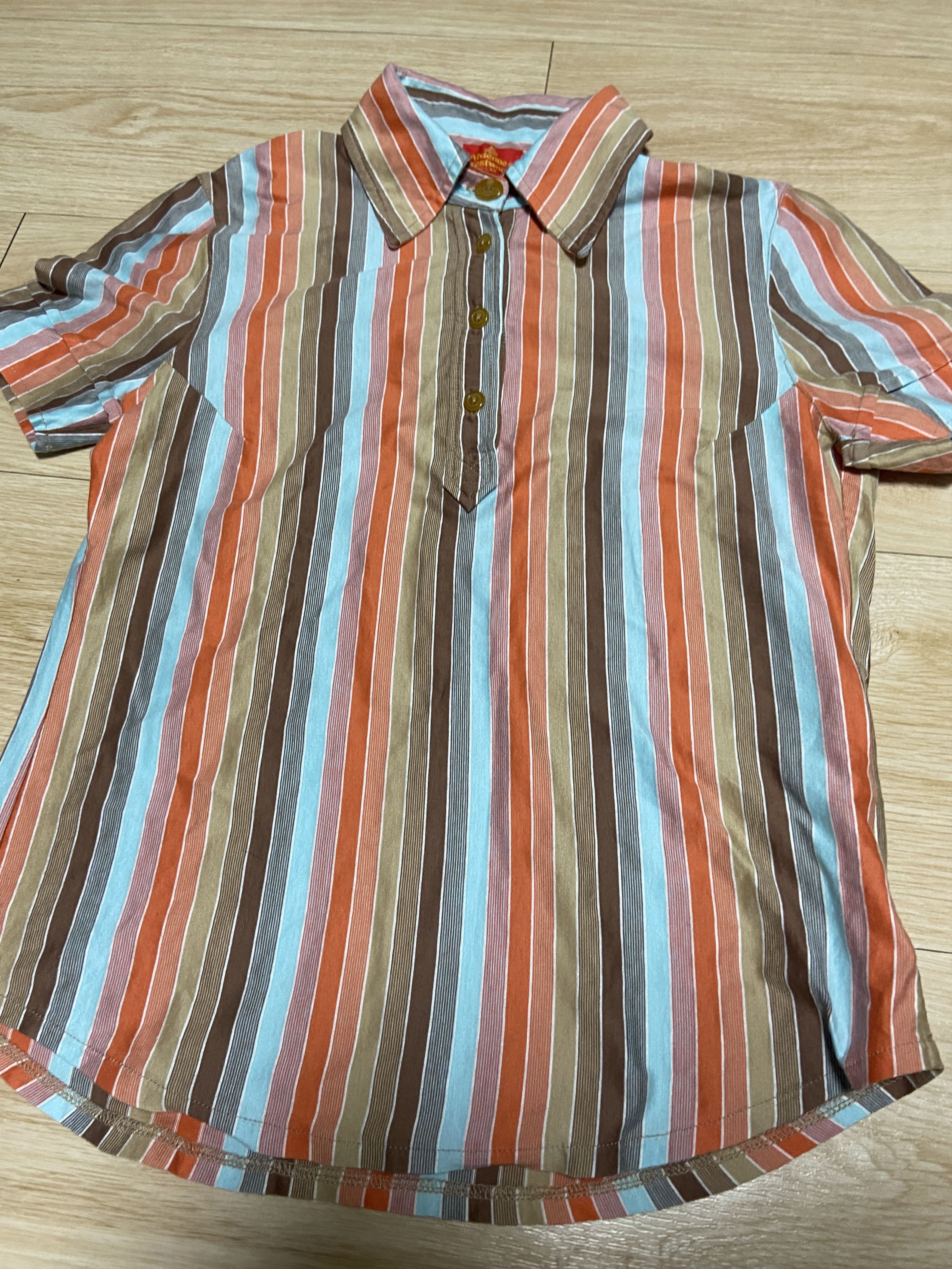 Vintage M armhole dart orange stripe button short sleeve polo shirt Size M / US 6-8 / IT 42-44 - 3 Thumbnail