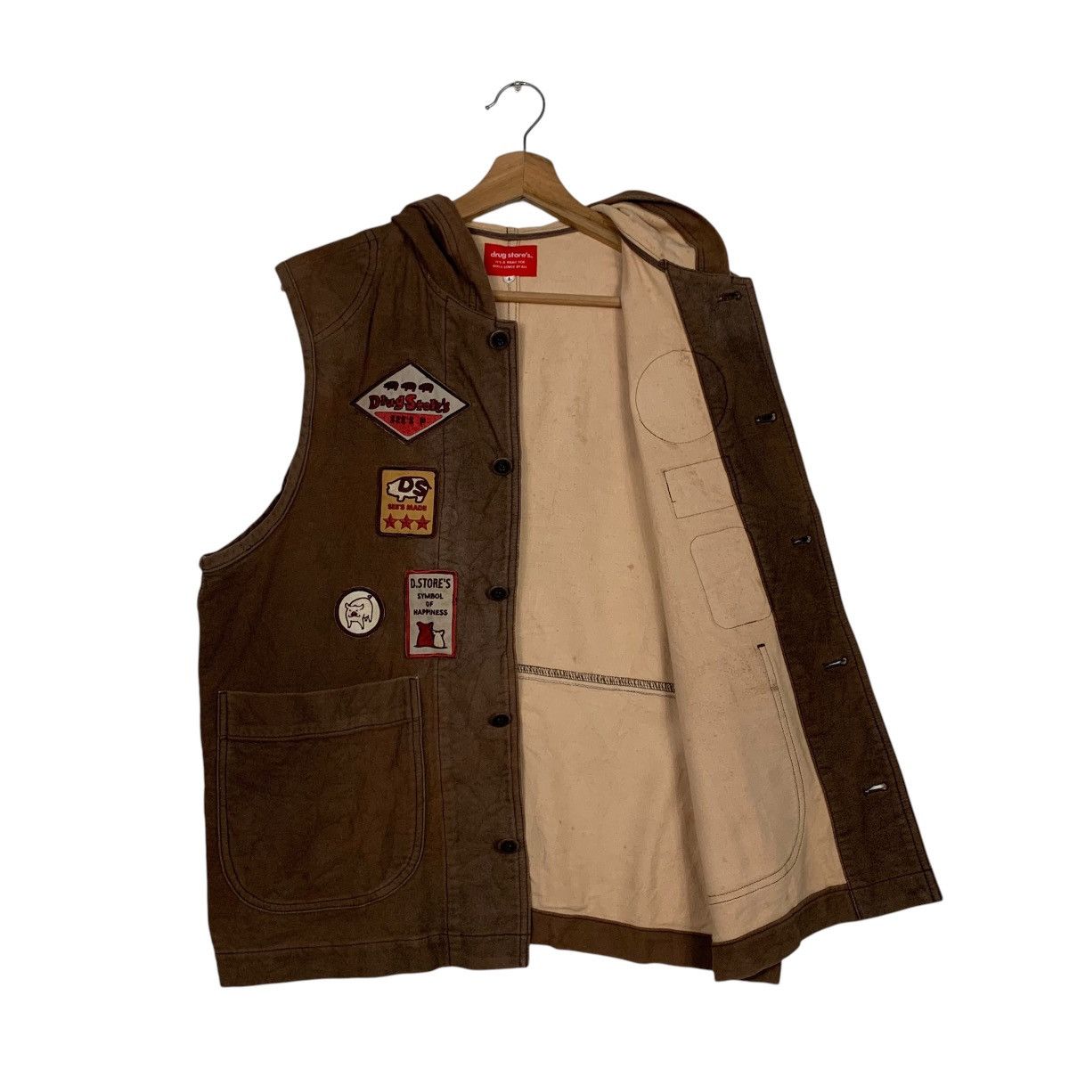 Japanese Brand DRUG STORE’S Patches Logo Hooded Button Vest #2828-C127 Size US M / EU 48-50 / 2 - 8 Thumbnail