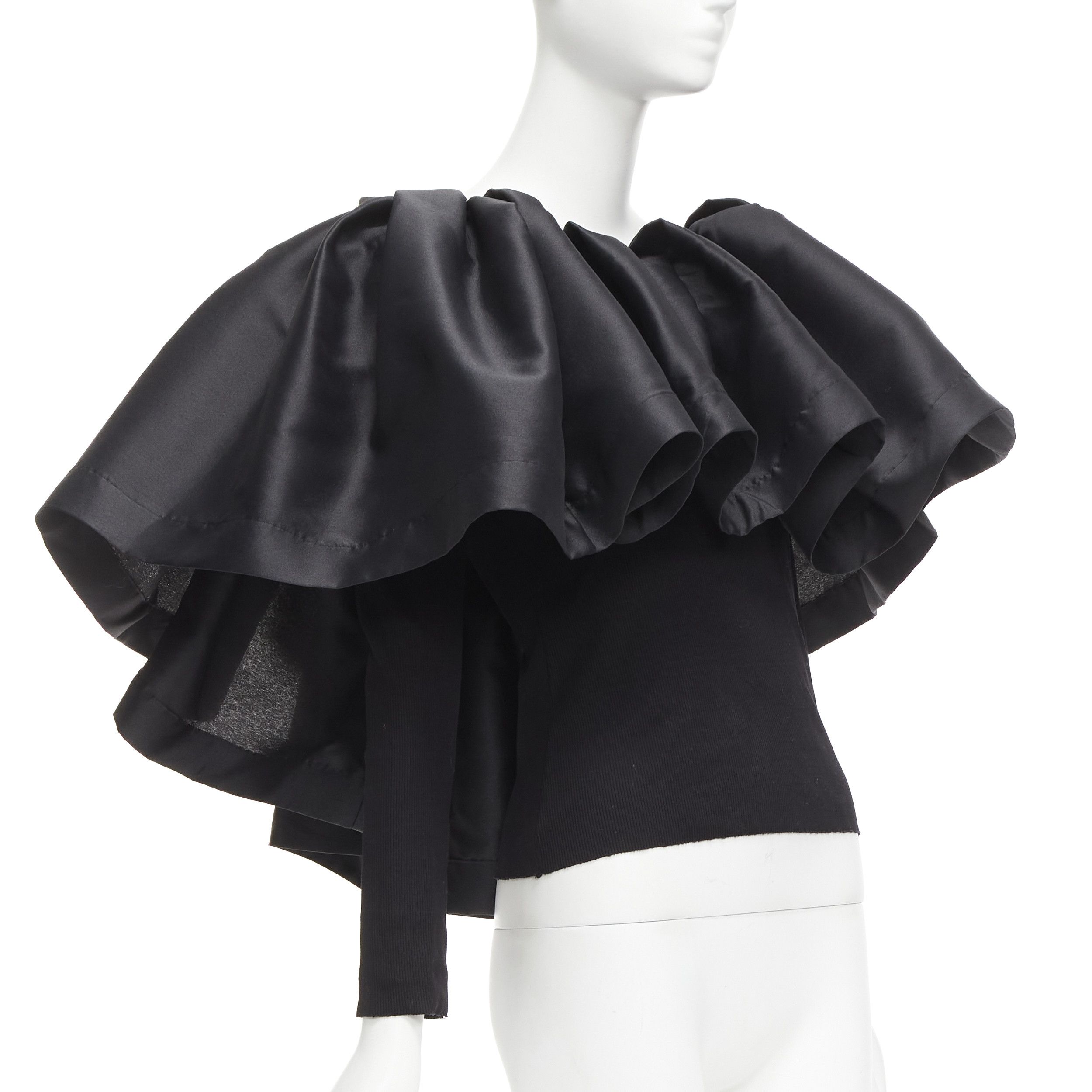 Marques'Almeida MARQUES ALMEIDA black organic cotton Victorian puff ruffle collar sweater XS Size XS / US 0-2 / IT 36-38 - 1 Thumbnail
