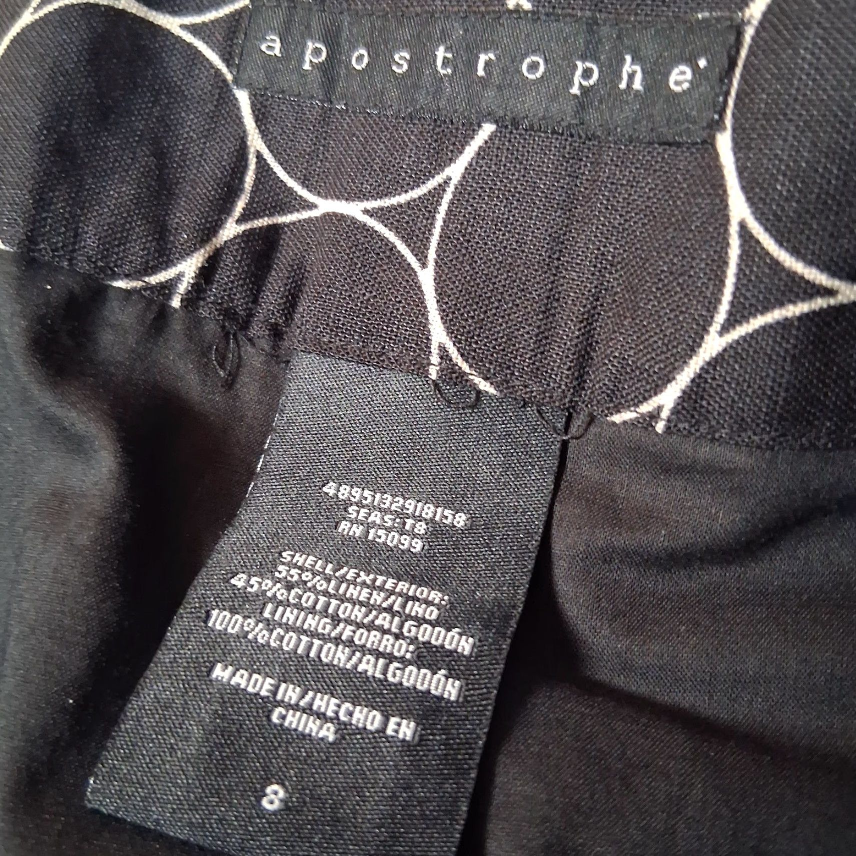 Vintage Apostrophe Skirt Belted Tulip Knee Length Black Linen Blend Cotton Geometric Pattern Size 8 Size 30" / US 8 / IT 44 - 5 Thumbnail