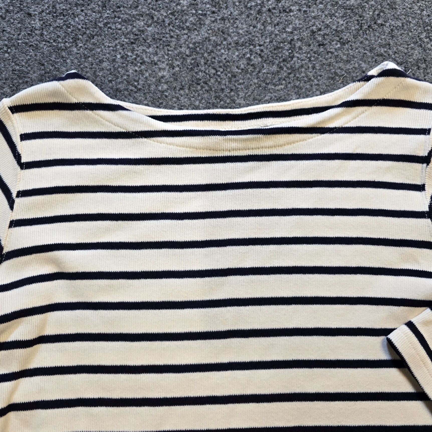 Vintage LL Bean Sweater Womens Petite Medium White Sailor Striped Knit 3/4 Sleeve Boat Neck Pullover Casual Classic Fit Mens Womens Girls tailored Size M / US 6-8 / IT 42-44 - 2 Thumbnail