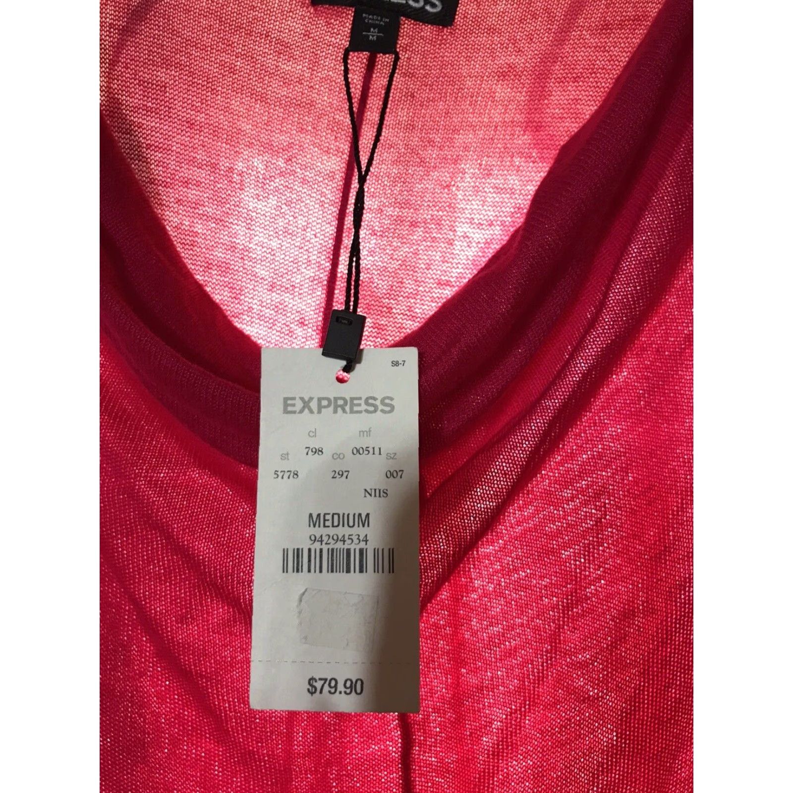 Express Express Women's Midi Dress Sheer Upper Colorblock 3/4 Sleeve Magenta & Red Size M NWT Size M / US 6-8 / IT 42-44 - 2 Thumbnail
