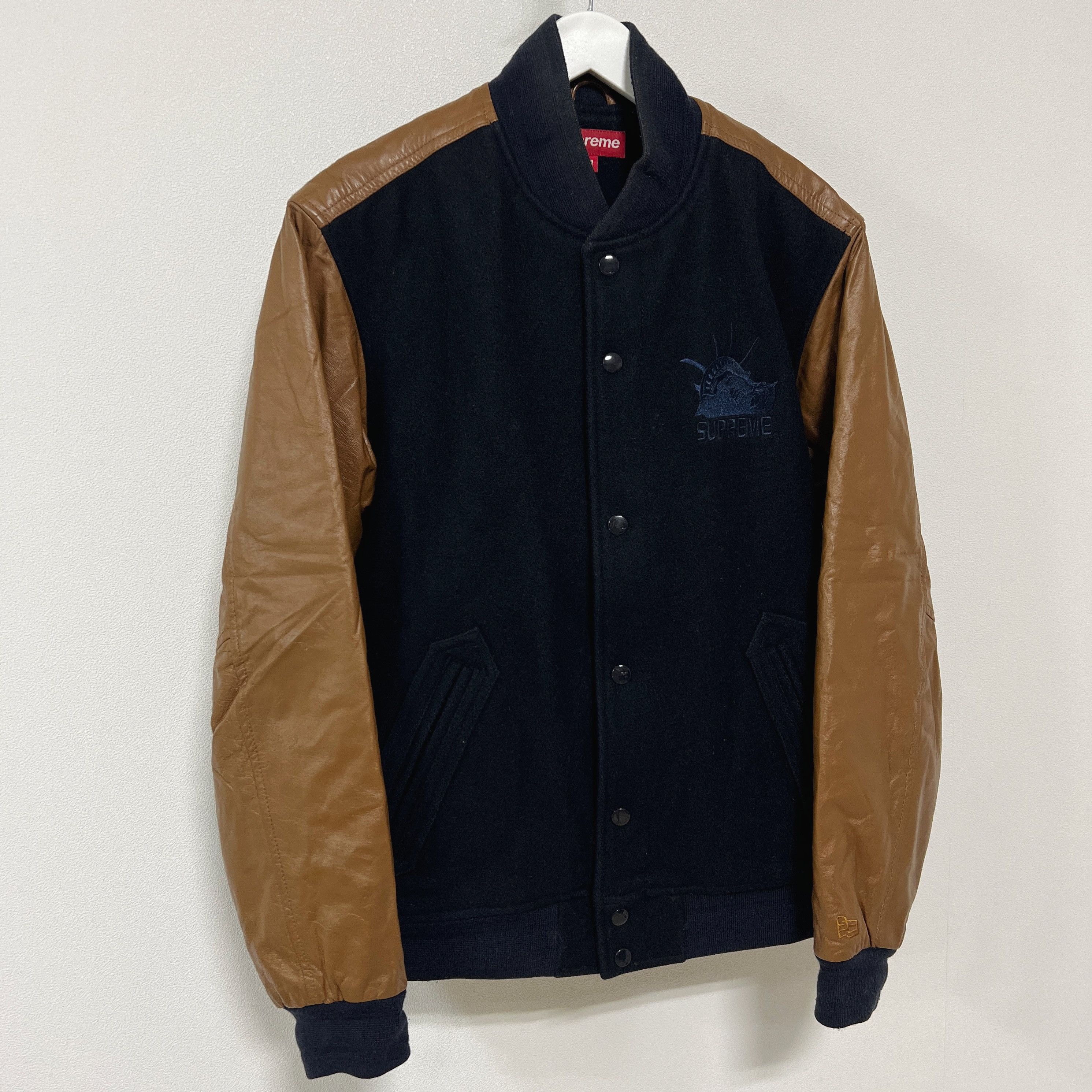 Supreme Supreme AW07 In God We Trust Varsity Jacket Navy Brown Size US M / EU 48-50 / 2 - 2 Thumbnail