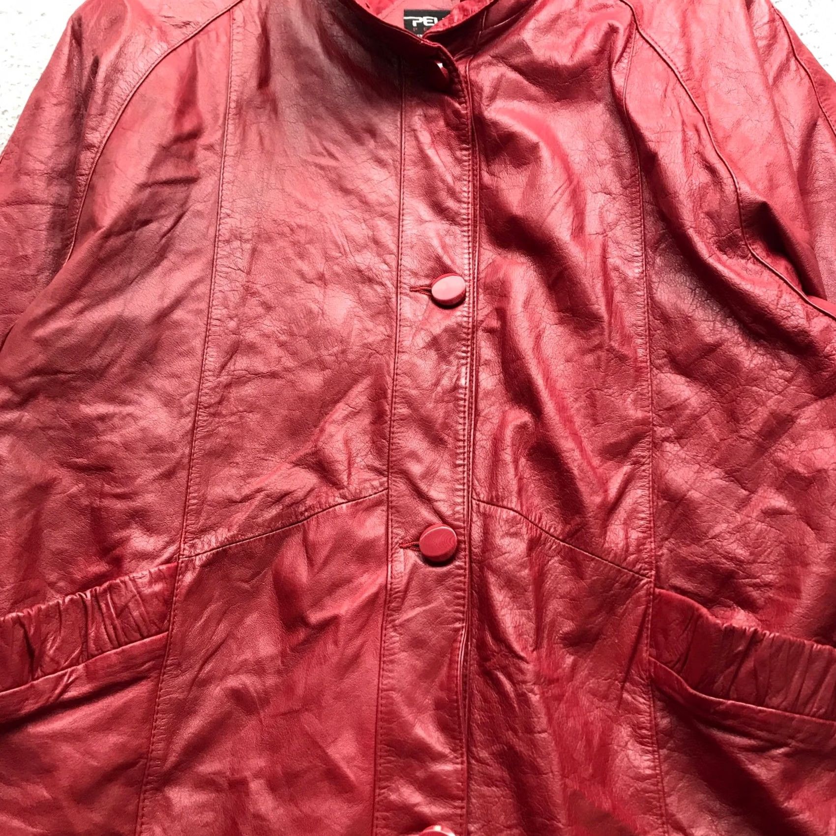 Pelle Pelle Pelle Leather Lined Trench Coat Jacket Womens Medium Petite Red Pocket Button Overcoat Size M / US 6-8 / IT 42-44 - 5 Thumbnail
