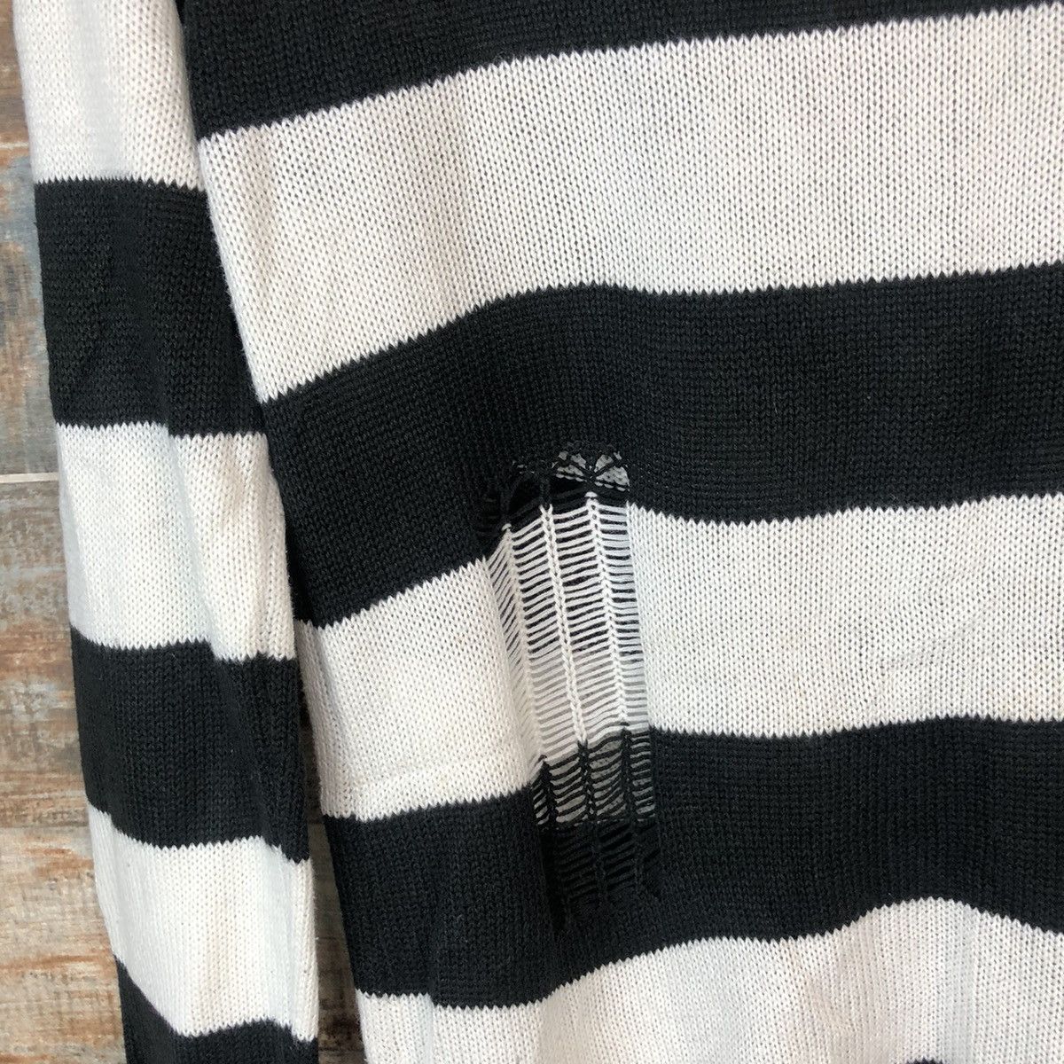Japanese Brand × Solid and Striped Colza Stripe Black prison ripped Cardigan Knitwear #A2042 Size M / US 6-8 / IT 42-44 - 18 Thumbnail