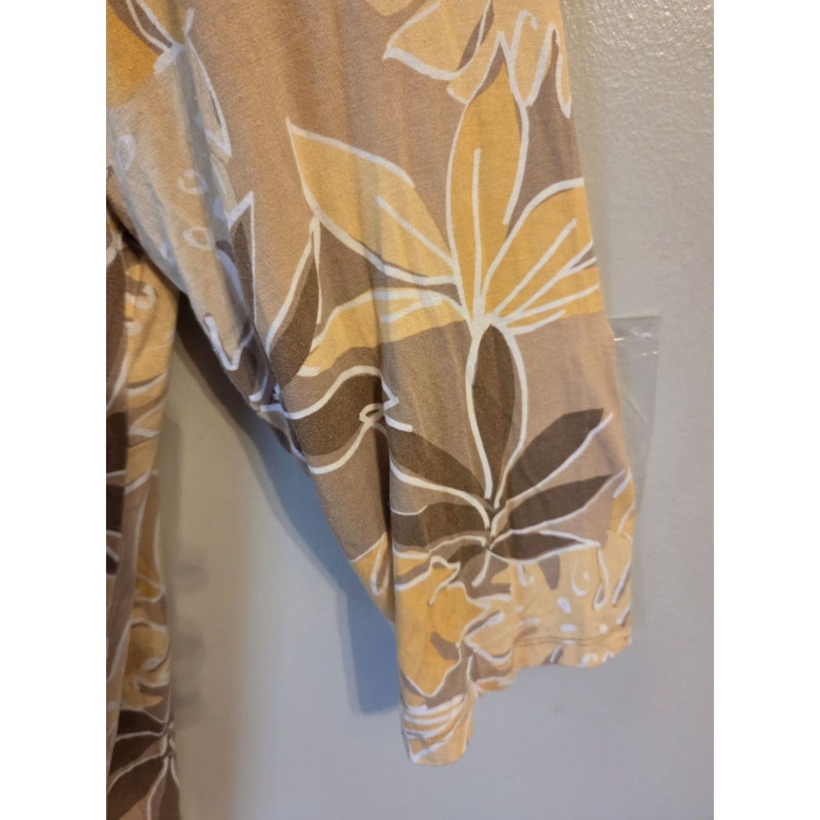 Vintage Ruby Rd Woman Yellow Light Brown Floral Leaf Print Asymmetrical Hem Tunic Top 3X Size XXL / US 16-18 / IT 52-54 - 4 Thumbnail