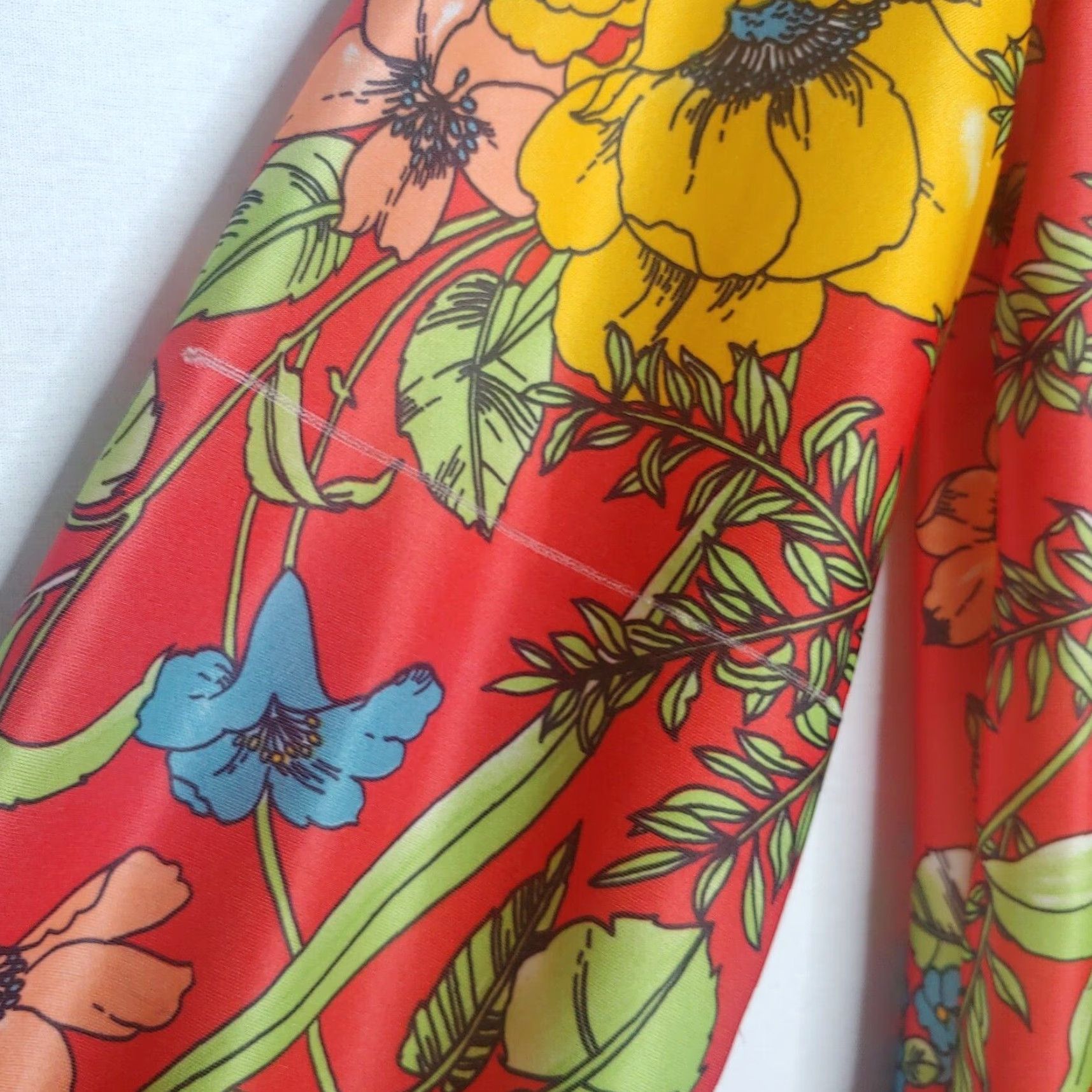 Vintage VINTAGE Robe Women Kimono Long Sleeve Floral 54" Long Maxi Red Polyester Stretch M Size ONE SIZE - 4 Thumbnail