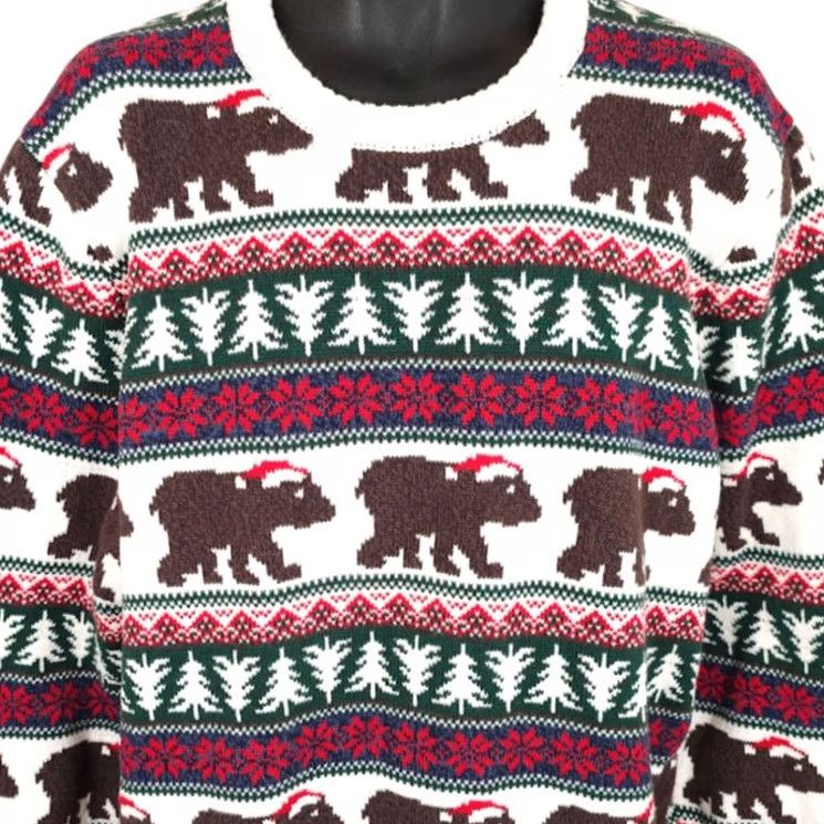 Vintage VINTAGE Bear Christmas Sweater Mens Size XL Red Holiday Fair Isle Santa All Over Print Size US XL / EU 56 / 4 - 2 Thumbnail