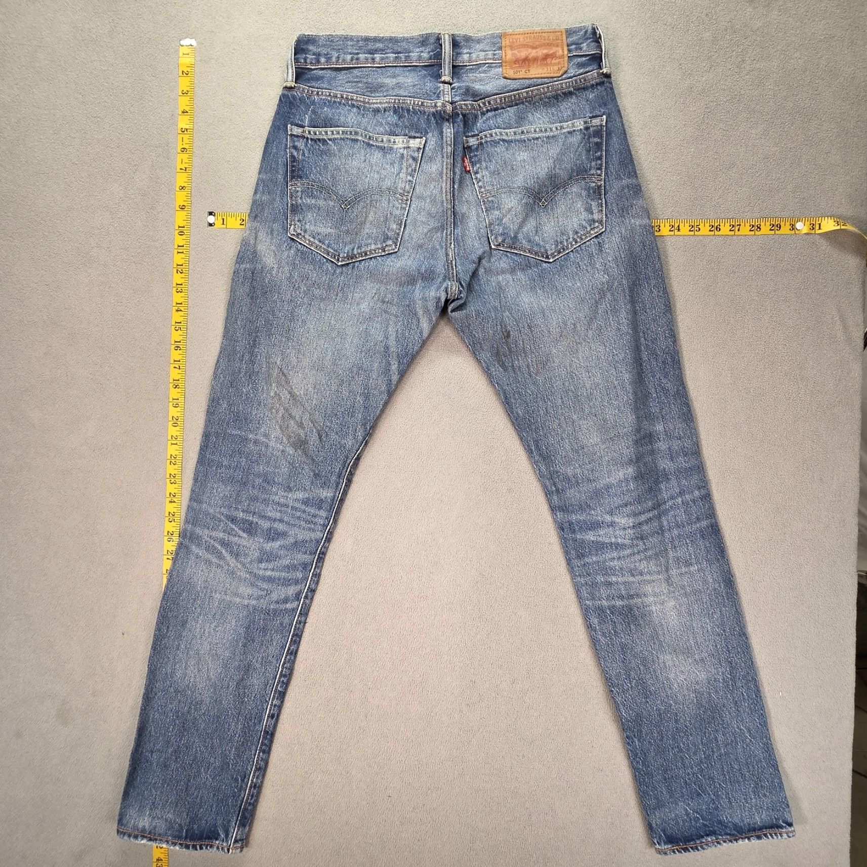 Levi's Levis 501 Jeans Mens Regular Blue Denim 501 CT Distressed Pockets Button 30x31 Slim Tapered Whiskers Honeycomb Medium Wash Size US 30 / EU 46 - 2 Thumbnail
