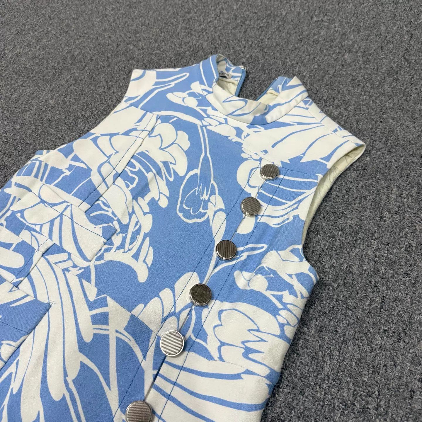 Miu Miu MIU MIU White Floral Blue Crystal Collar Dress 38 Size XS / US 0-2 / IT 36-38 - 3 Thumbnail