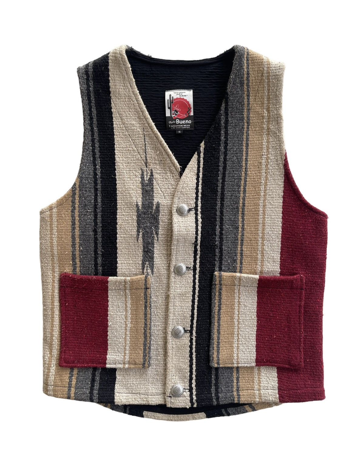 image of 80's Navajo Mexican Acrylic Chimayo Vest in Cream/Red, Men's (Size Small)