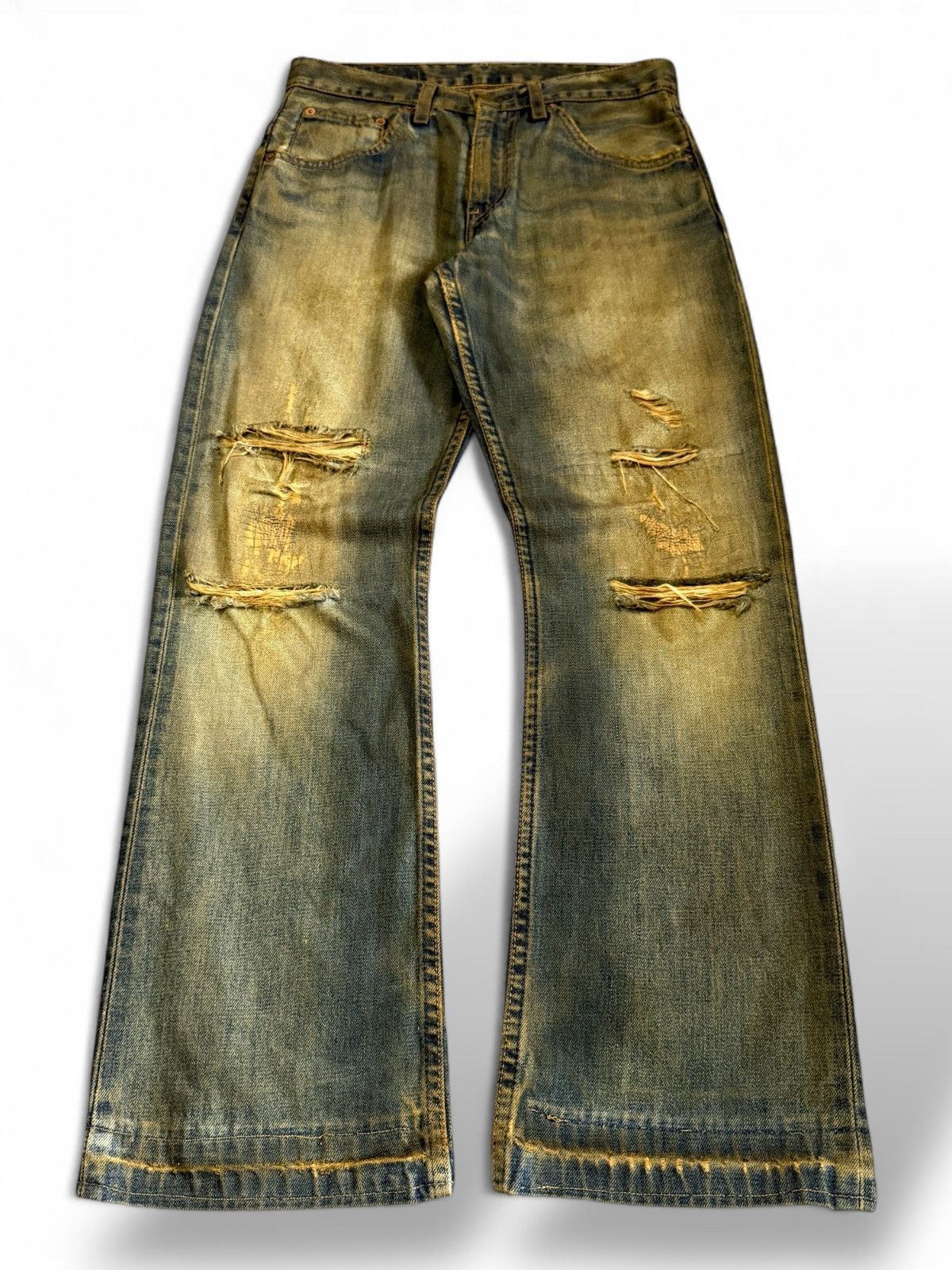 Pre-owned Levis X Vintage Levis 507 Mud Wash Flare Bootcut Distressed Jeans