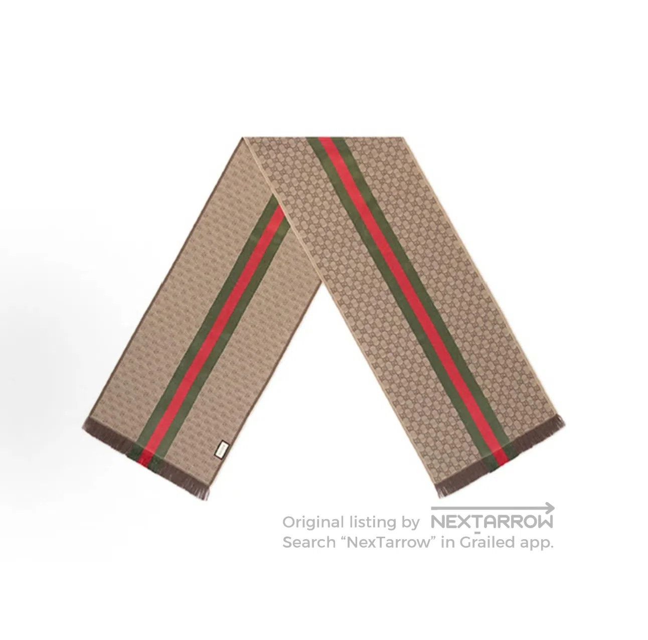 Gucci Guicci Red and Green Striped Monogram Printed Scarf| Size ONE SIZE - 2 Thumbnail