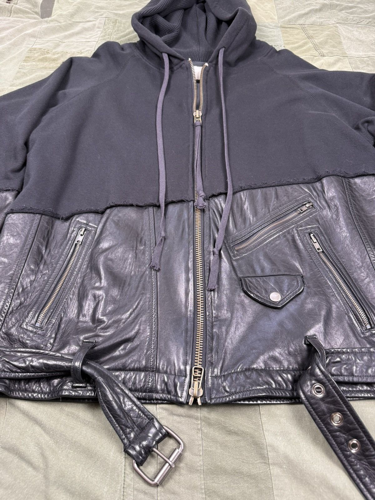 Greg Lauren 50/50 Black Leather Zip Hoodie Size US L / EU 52-54 / 3 - 3 Thumbnail