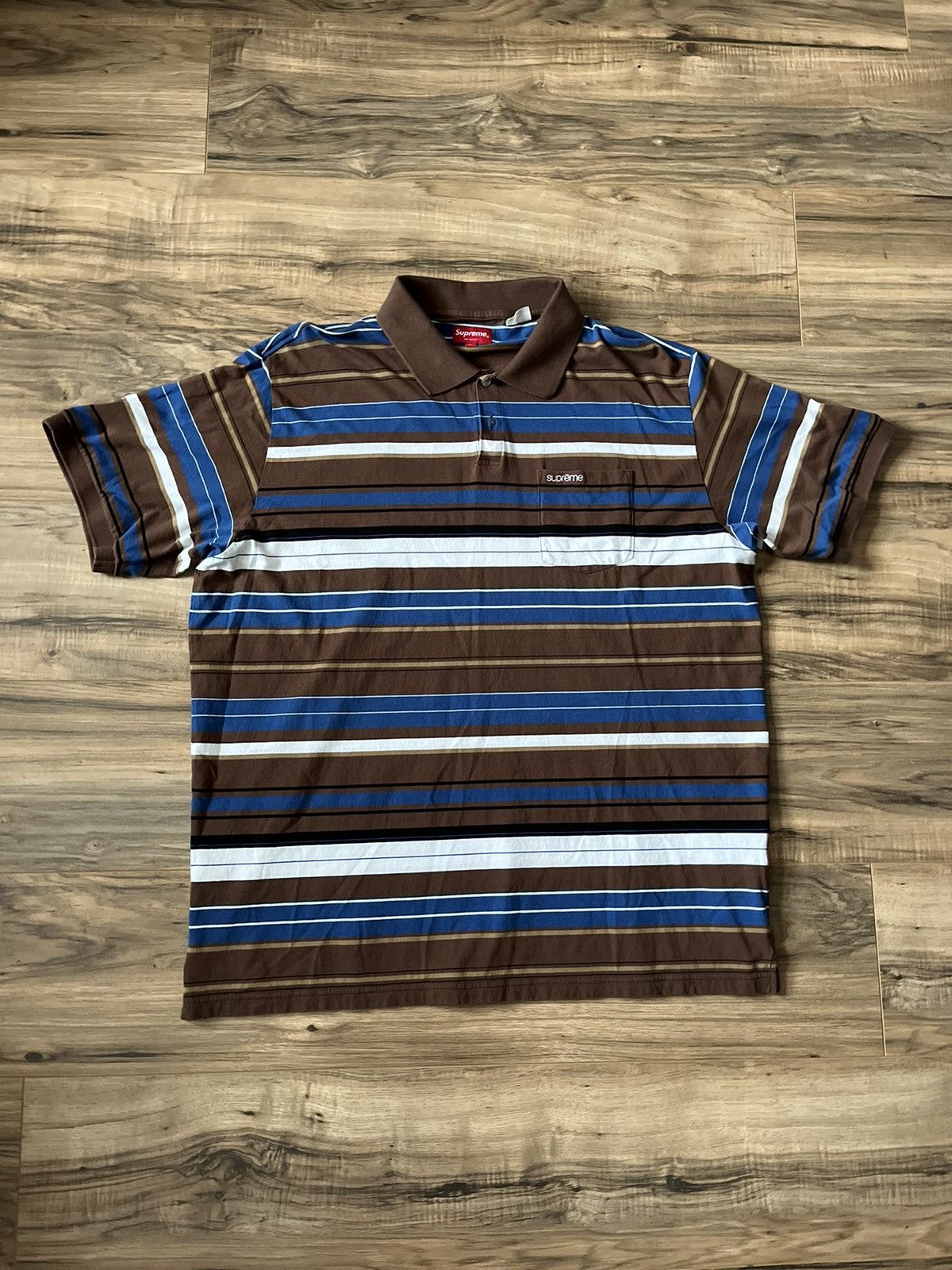 image of Supreme Multi Stripe Polo in Brown, Men's (Size XL)