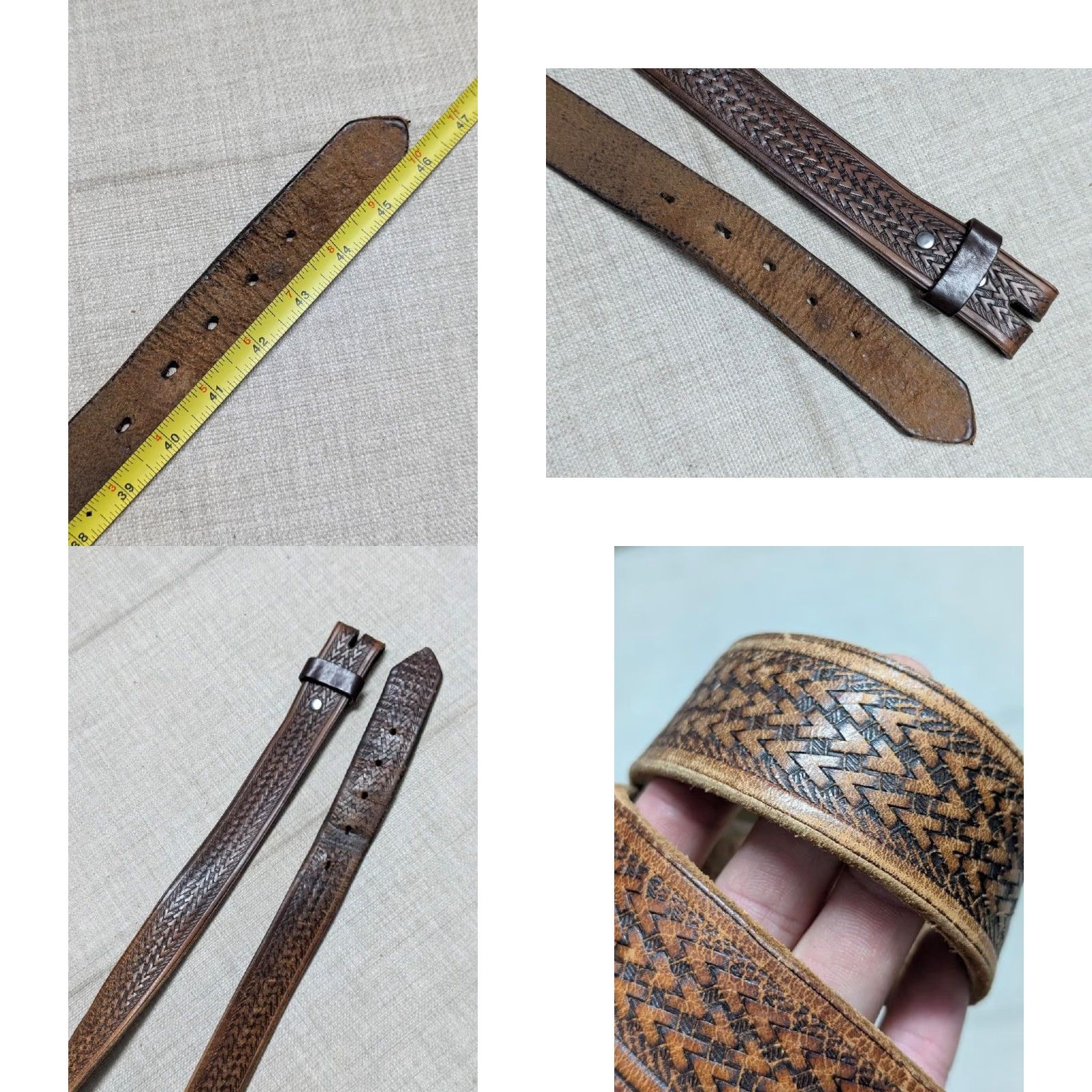 Vintage VINTAGE Handcrafted Western Belt Buckle Belt 42 Brown COWBOY basketweave Men XS? Size 42 - 8 Thumbnail