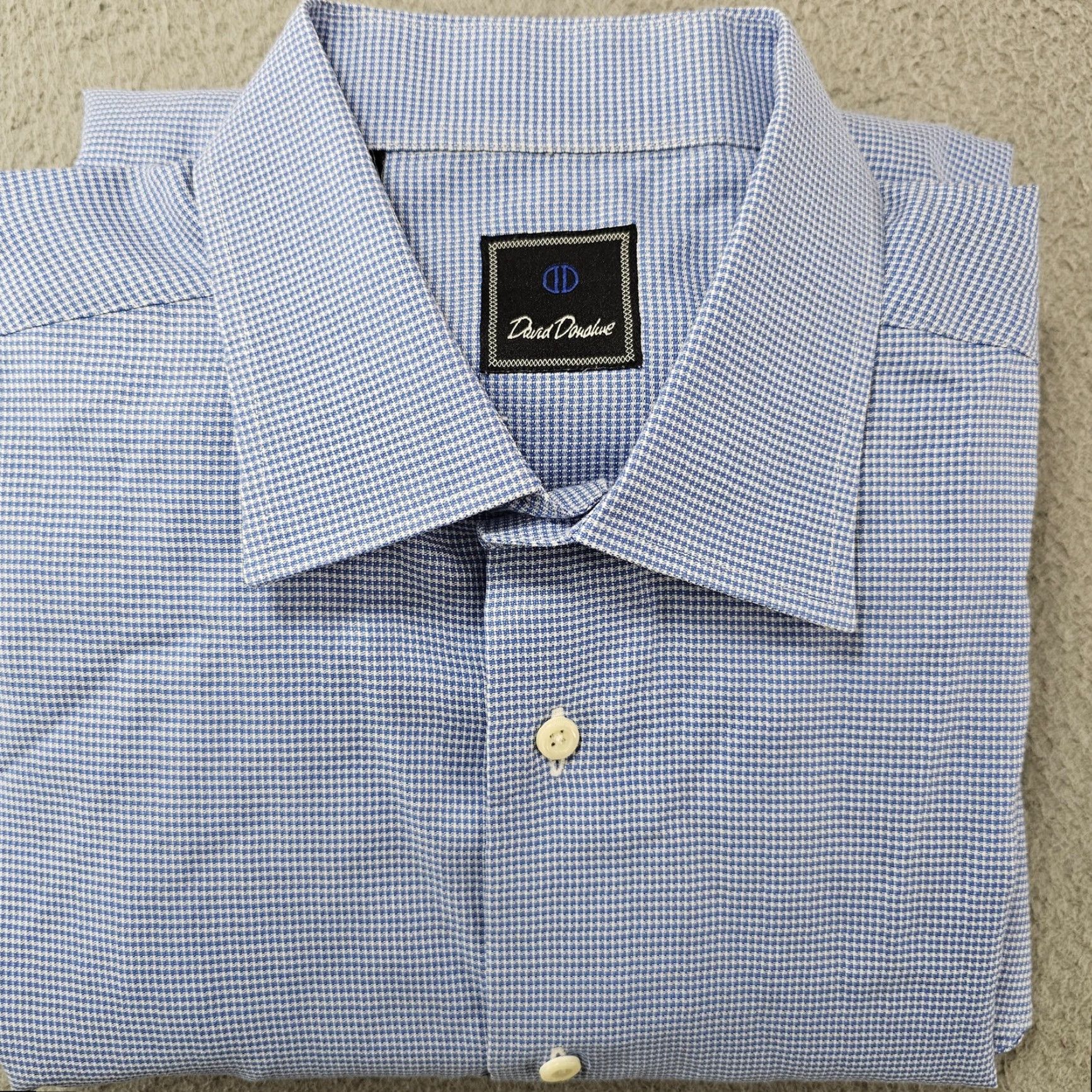 David Donahue David Donahue Shirt Mens 17.5 Blue Houndstooth Cotton Button Front Size 48R - 2 Thumbnail