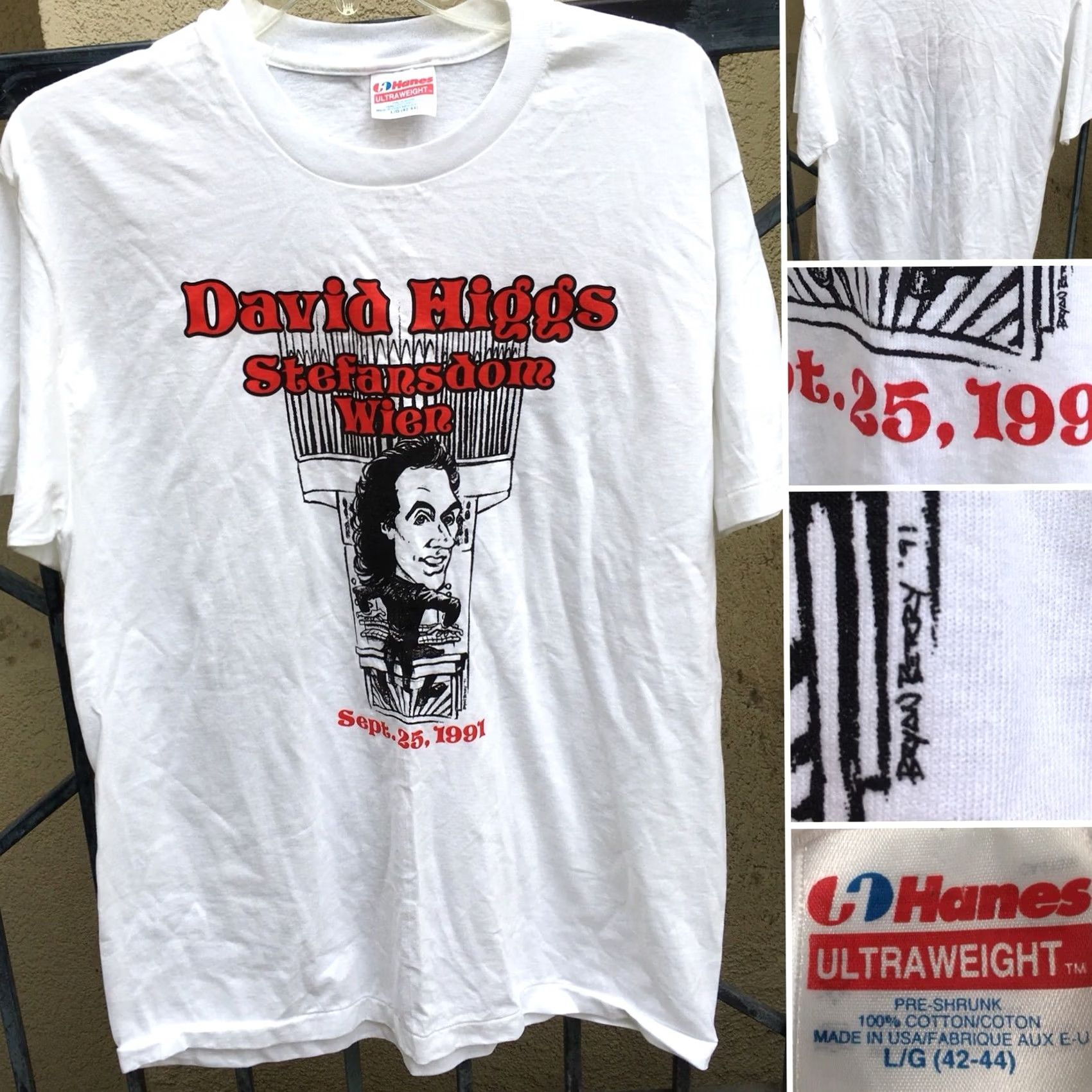 Hanes Vintage Hanes T Shirt 90s 1990s Short Sleeve Graphic Tee Men Size L White 100% Cotton Hanes ULTRAWEIGHT 42-44 Stefansdom Wien Sept 25 1991 Size US L / EU 52-54 / 3 - 5 Thumbnail