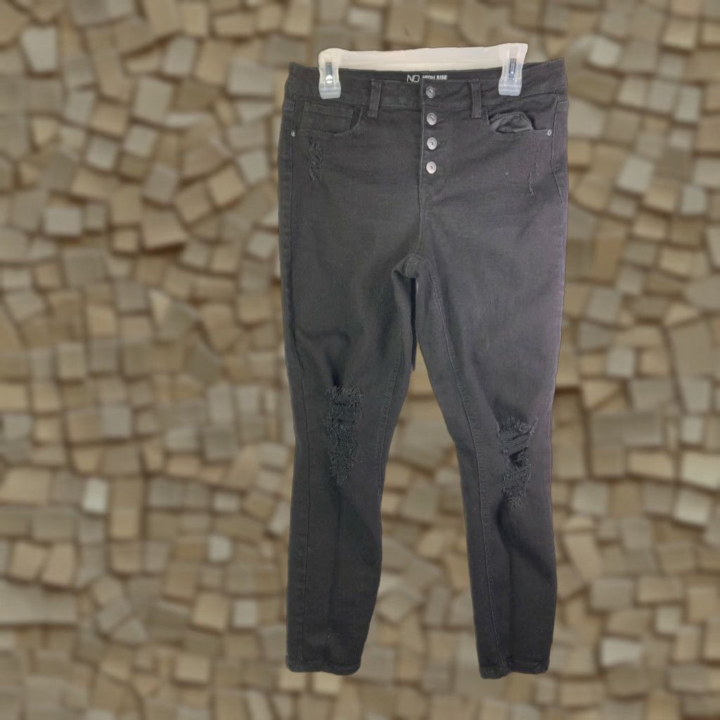 Vintage No Boundaries Juniors Jeans High Rise Skinny Black Denim Size 13 Distressed Size 34" / US 12 / IT 48 - 1 Thumbnail