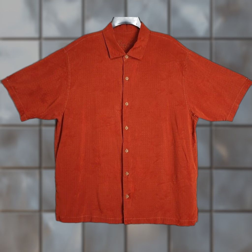 VINTAGE Tommy Bahama Shirt Men Adult XL Brown Silk Cotton Blend Hawaiian Short Sleeve Floral 90s