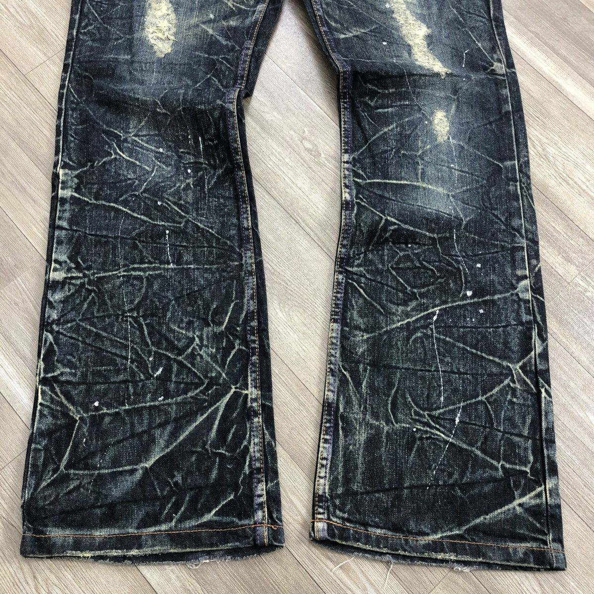 If Six Was Nine 2000s Nylaus Distressed Punk Bondage Bootcut Flared Jeans Size US 31 - 10 Thumbnail