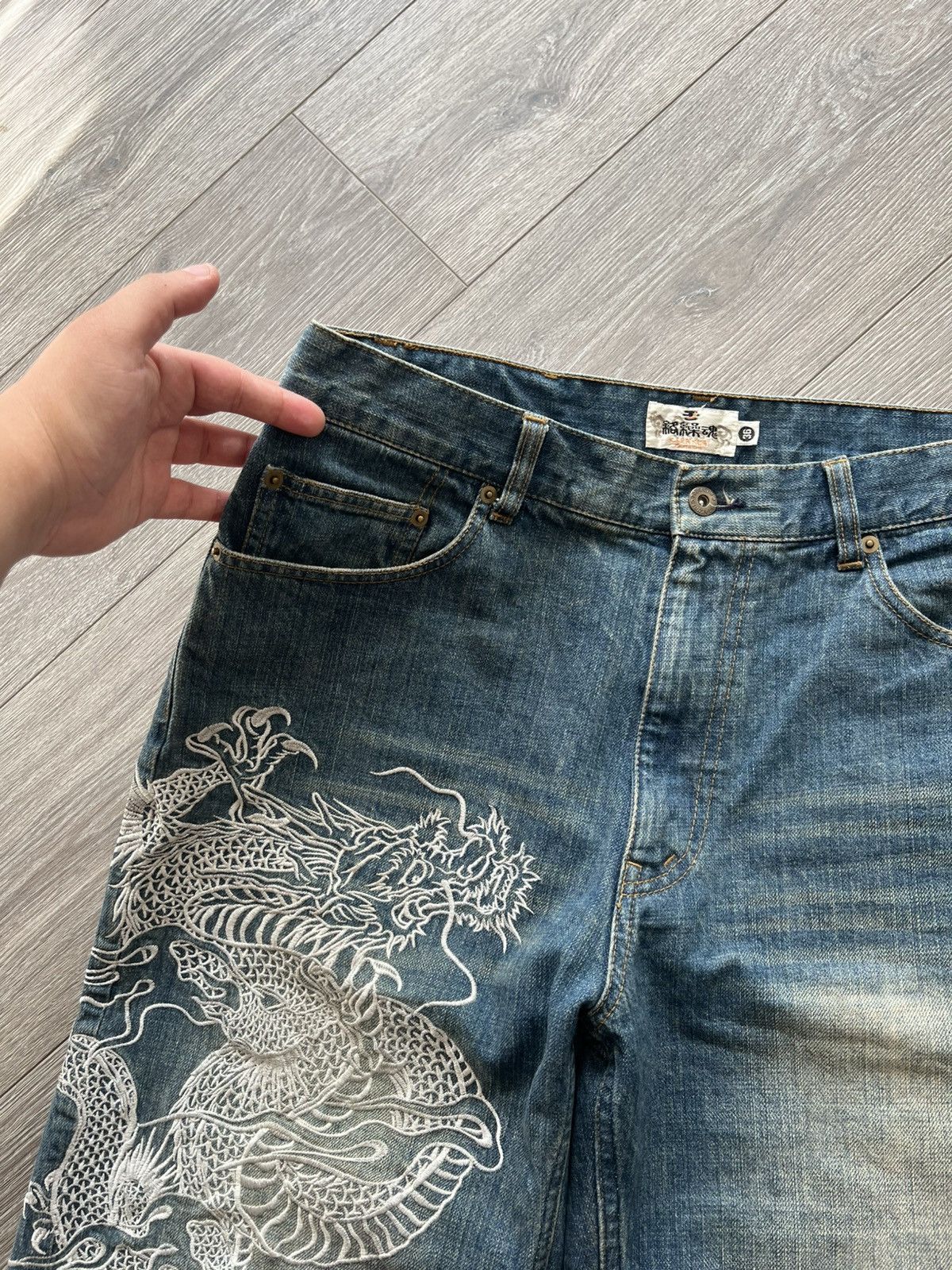 Japanese Brand Vintage Japanese Denim Shorts Dragon Embroidery Samurai Soul Size US 36 / EU 52 - 6 Thumbnail