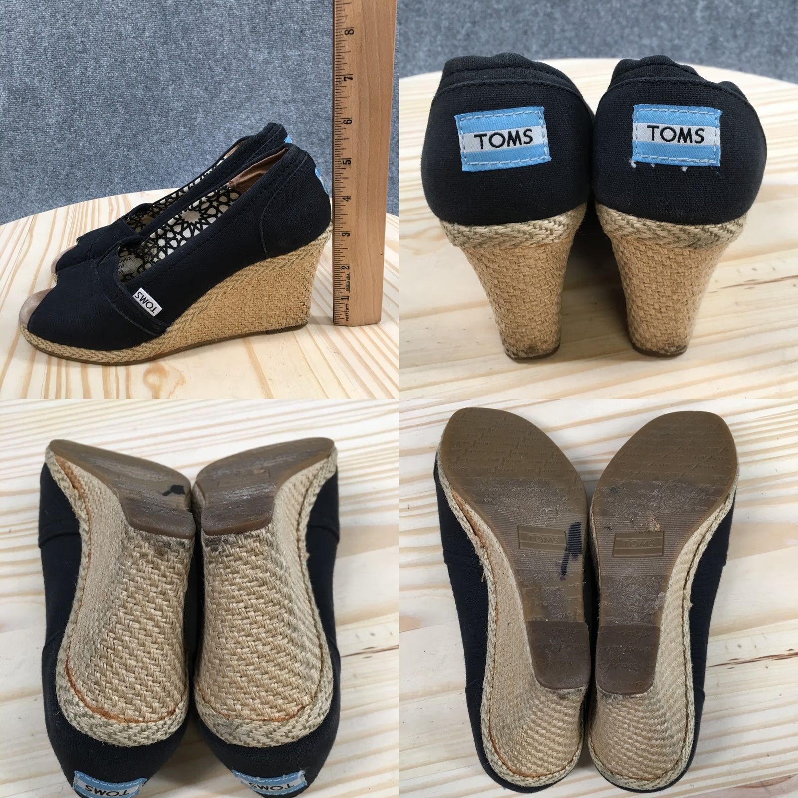 Toms TOMS Heels Womens 7.5 Calypso Peep Toe Slip On Espadrille Wedge Pumps Black Size US 8 / IT 38 - 9 Thumbnail
